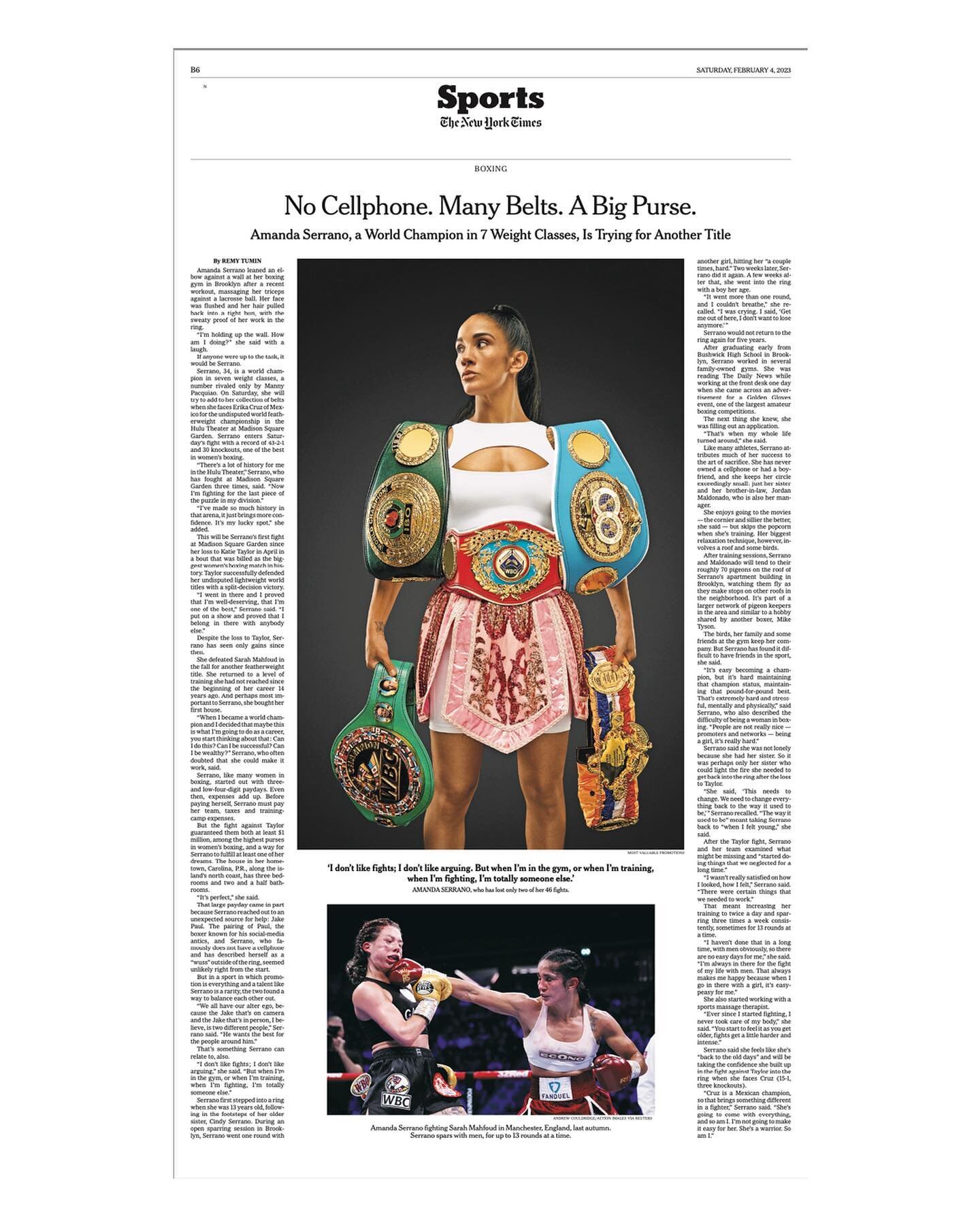 New work for @serranosisters Amanda Serrano - undisputed feather weight champion - featured in 02/04/23 @nytimes ! @mostvaluablepromotions
