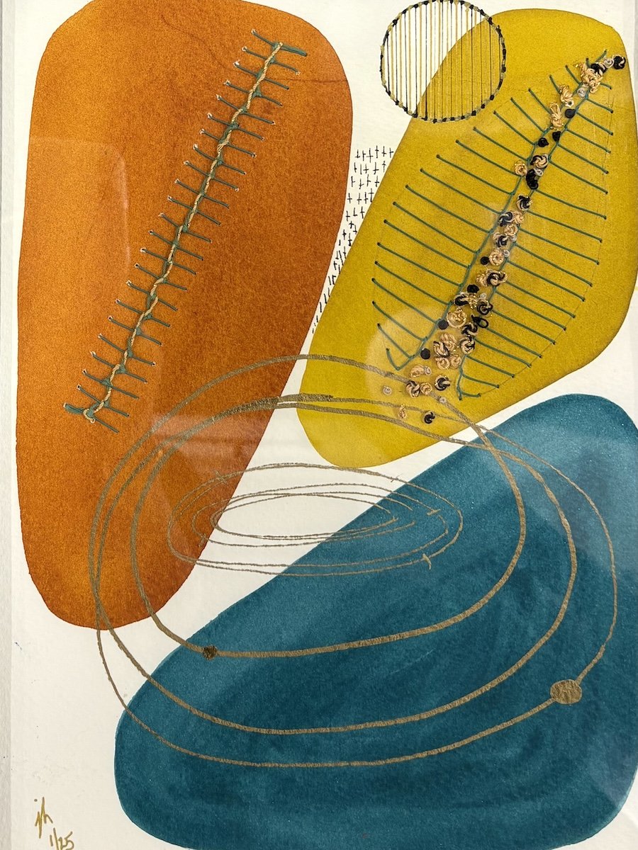 many paths, one journey   watercolor, ink, and embroidery on paper 8 x 10 $65