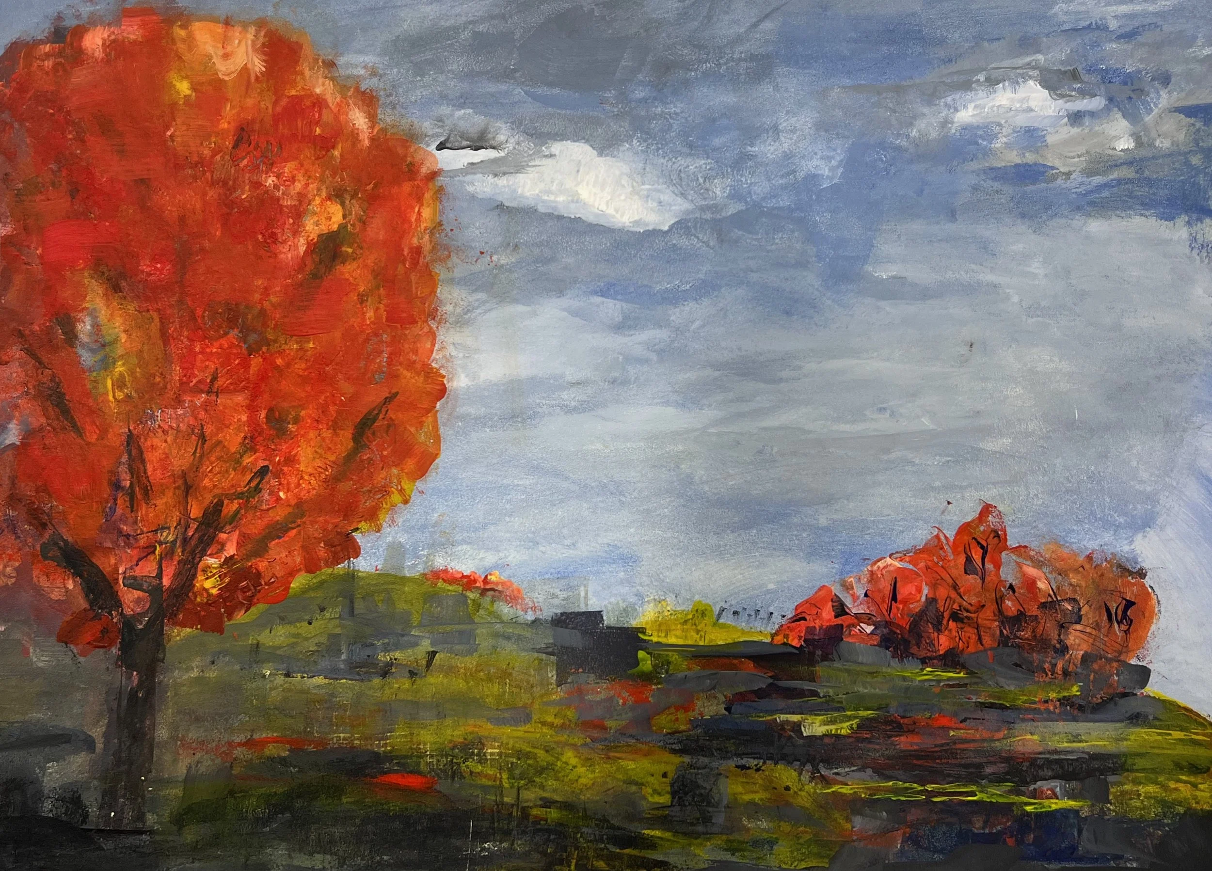 Autumn fire 18 x 24 acrylic on paper $60 (unframed)