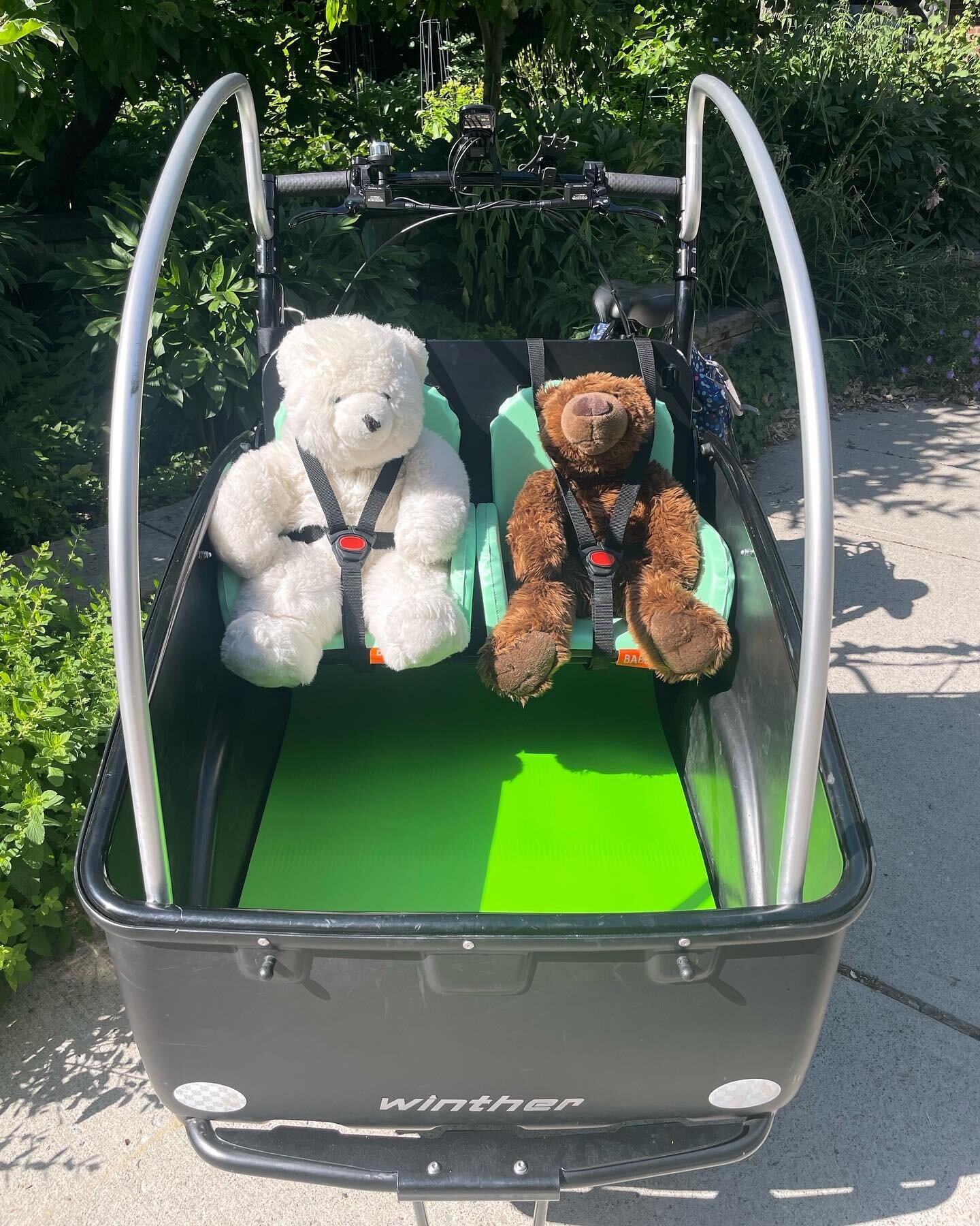 Taking your teddy bears to a picnic? Elsa the @wintherbikes trike has some cushy upgrades to keep them comfy on the way! A yoga mat cushions your cargo while twin seats from @babboe_cargobike keep children cozy and contained. See availability and inf