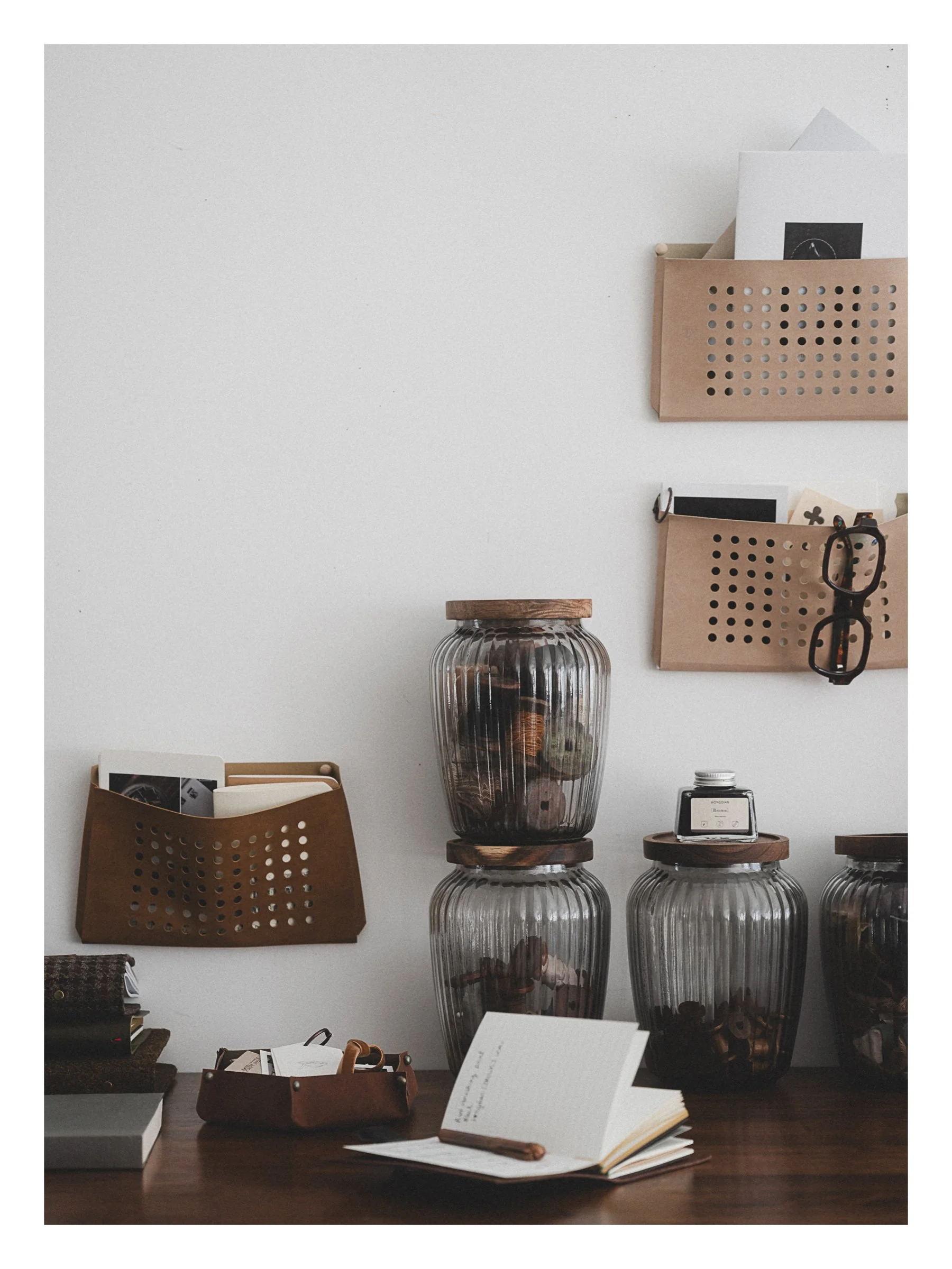 a desk scene with letter pouches and stationery things by Kim Klassen