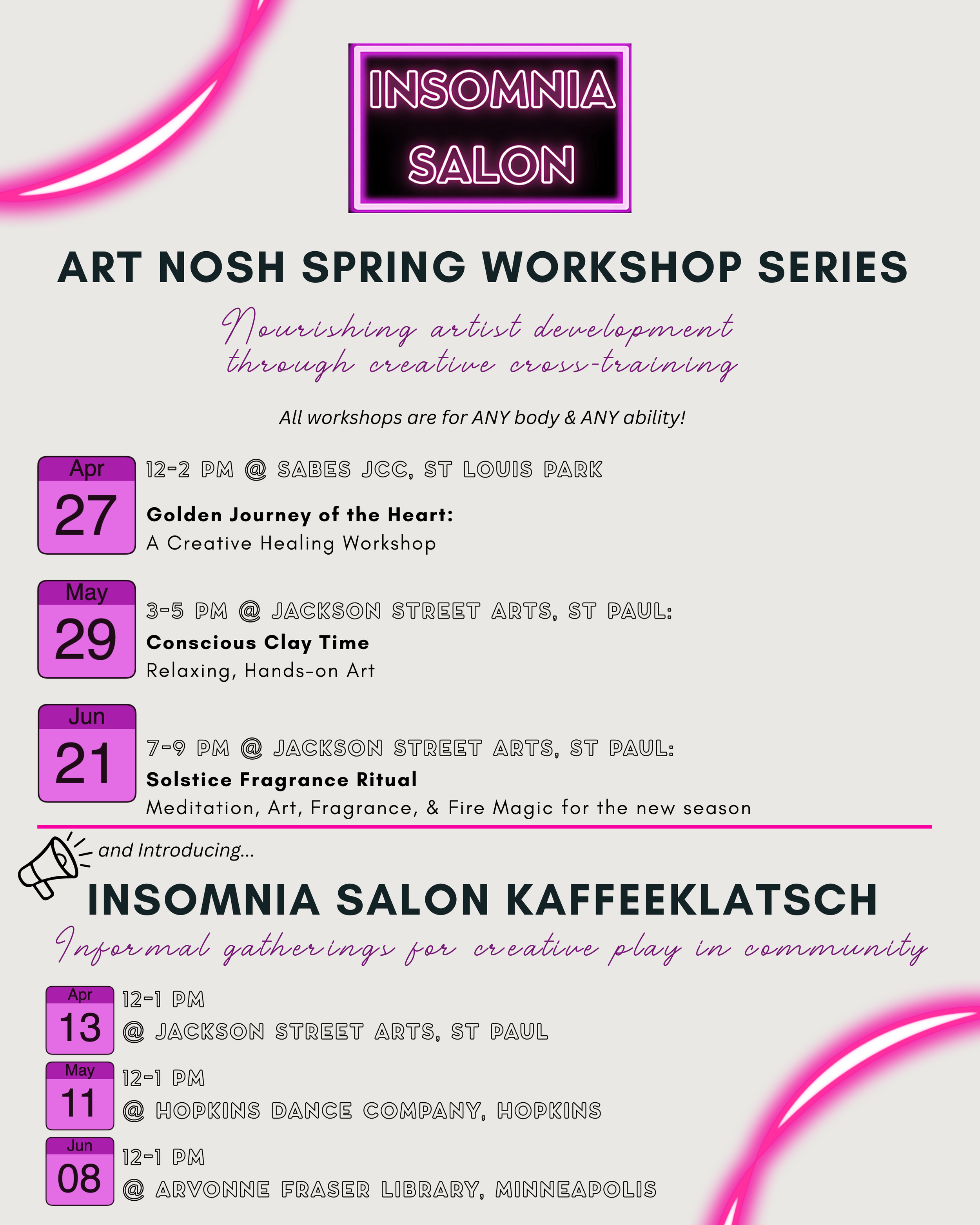 Art Nosh Spring Series: April through June