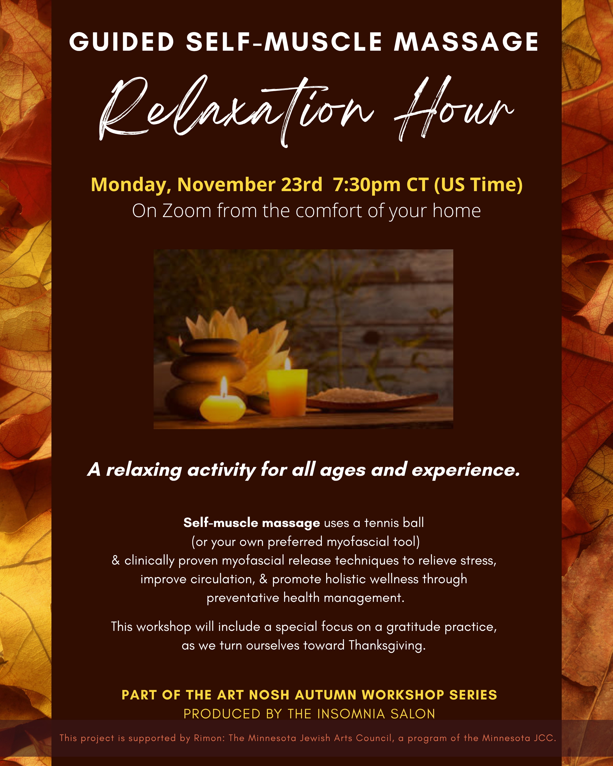 Guided Self-Massage Relaxation Hour: Nov 23rd 7:30pm CT on Zoom