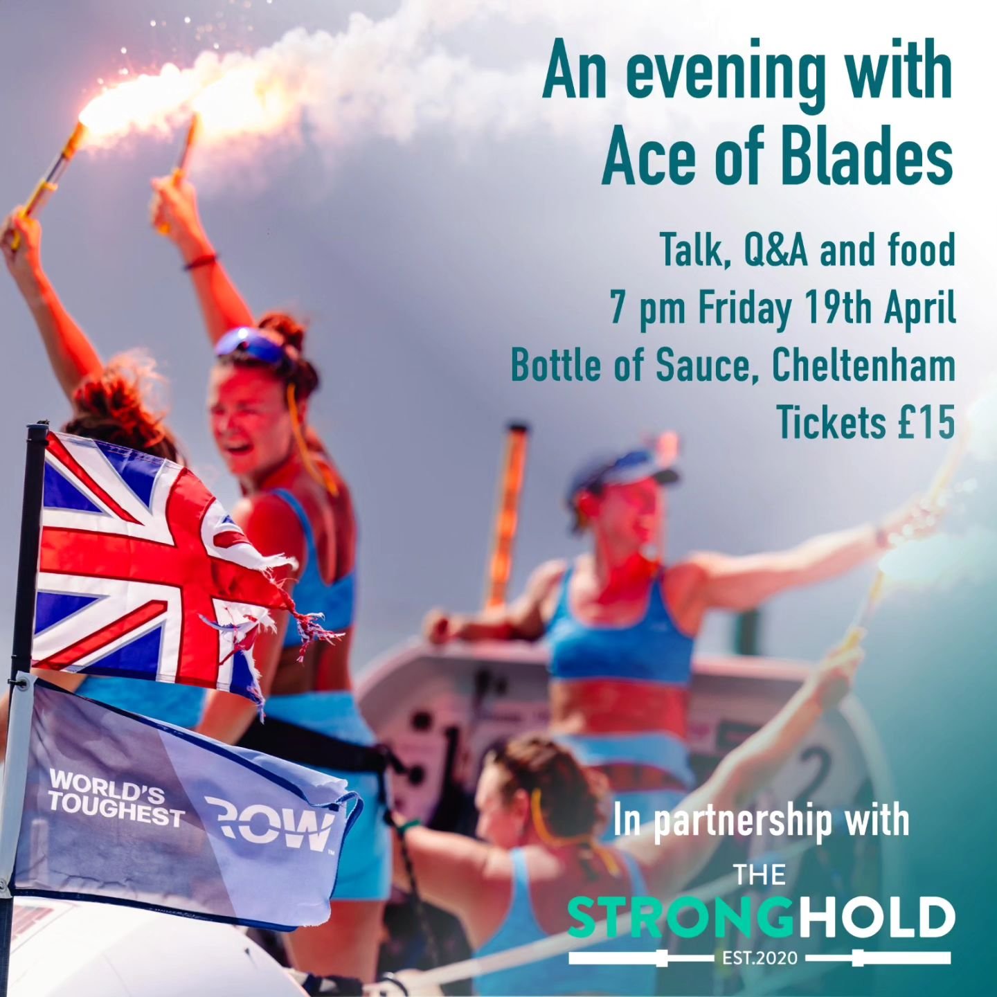 📢 AoB x @the_stronghold_gym event 📢

Join us for an evening with Team Ace of Blades, who will be telling the story of their Atlantic Crossing: the highs and lows, sea sickness, equipment failure and 30ft waves! 

When: 7pm on Friday 19 April
Where: