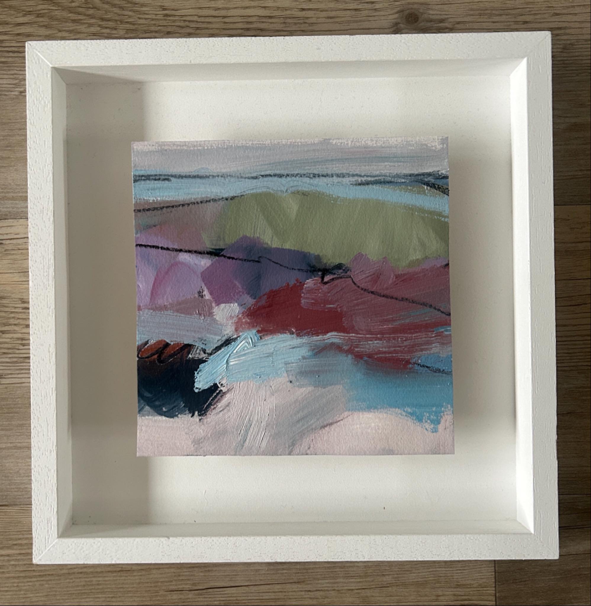 A little oil painting on paper that I found whilst tidying up my studio&hellip;..painted in the summer it really takes me back to summer again ( just placed in a frame I happened to have ) 

#landscapeartist 
#oilonpaperpainting 
#archesoilpaper 
#ab