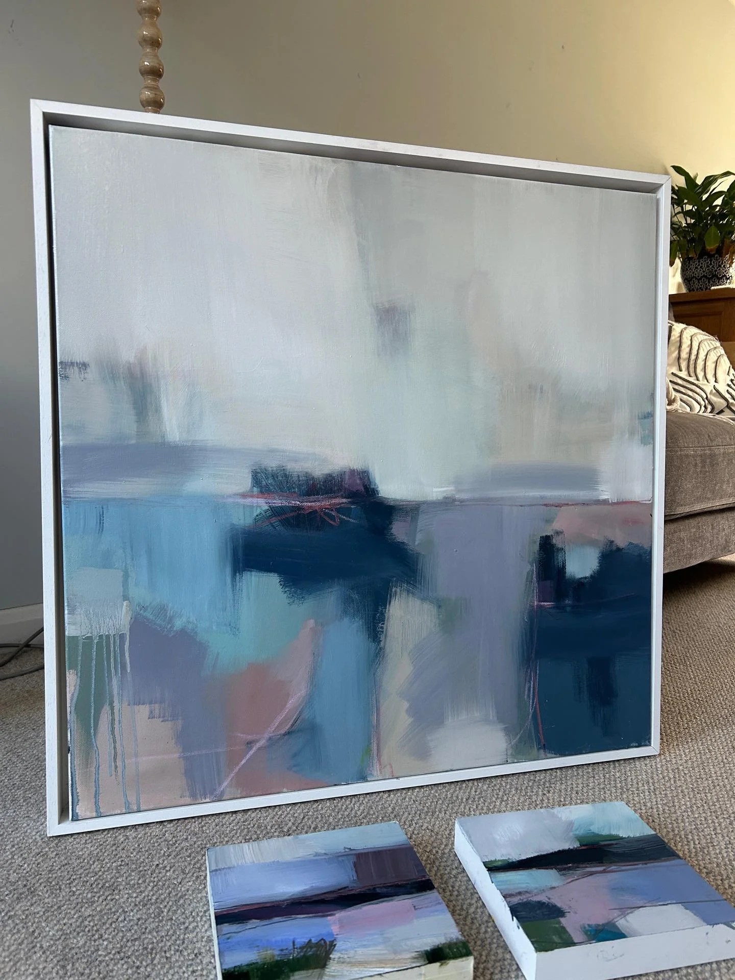 Catching the last of the afternoon sun to photograph this painting - I&rsquo;ve moved it all around my house to try and find the best light because it&rsquo;s subtle in colour but made up of many layers of soft oil colour built up over time. It&rsquo