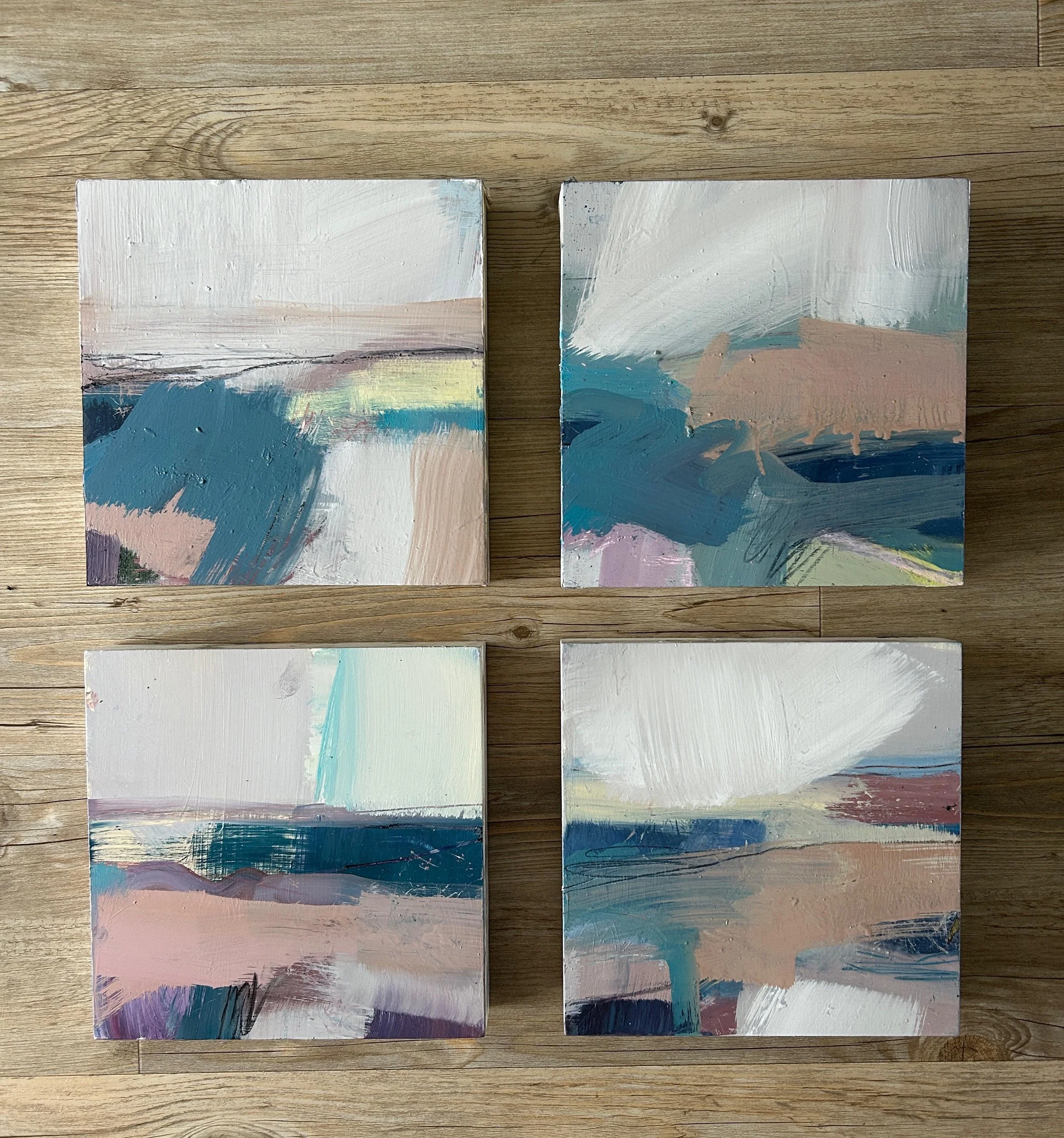 I did some work on these little cradled panels today, they&rsquo;ve been in the studio for a while - adding more layers to each piece. 

Having been working on a lot of paintings for a while it&rsquo;s nice to feel that some of them are now coming to