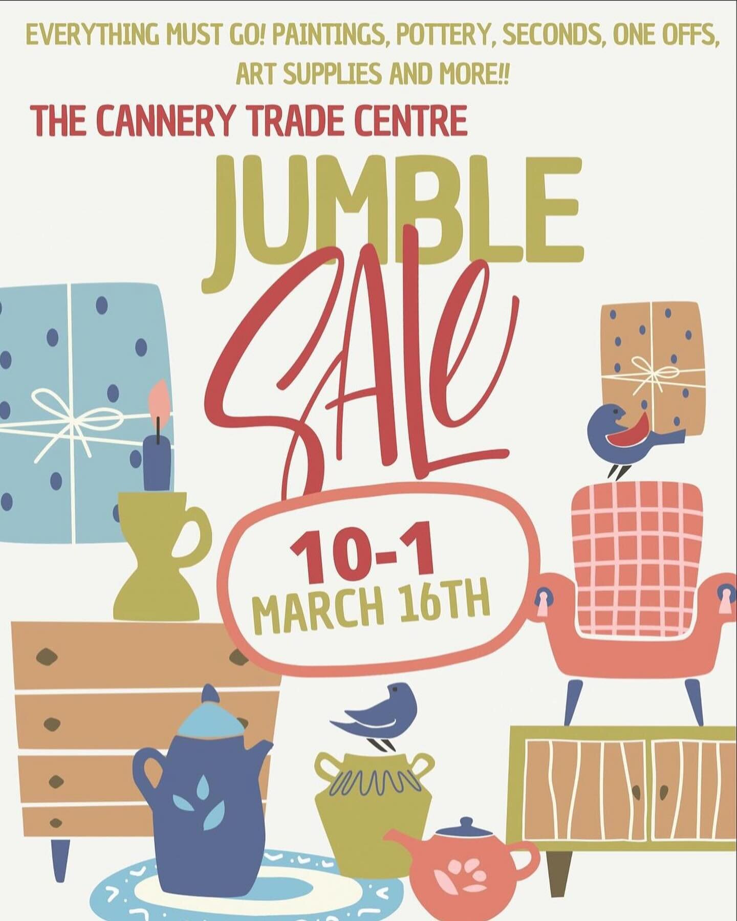 Find us in the halls @cannerytradecentre this Saturday March 16th. We are partnering with our neighbours @donuthousestudios on a big jumble sale. Like, Really Big. 

Frames, pottery, retro collectibles and more! 

We&rsquo;re doing this from 10 until