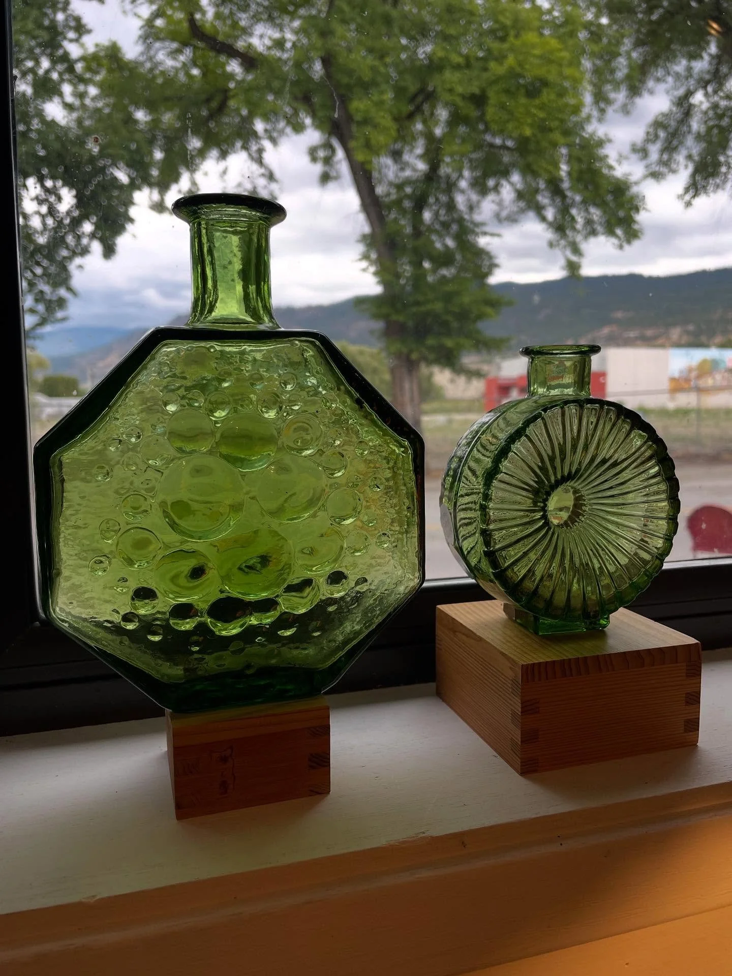 Green is Queen. 
Limited collection of collectible green 💚 glass now in our Naramata shop. 
#riihimaki #finland #geoffreybaxter #whitefriars #beseeningreen #vintage #naramata