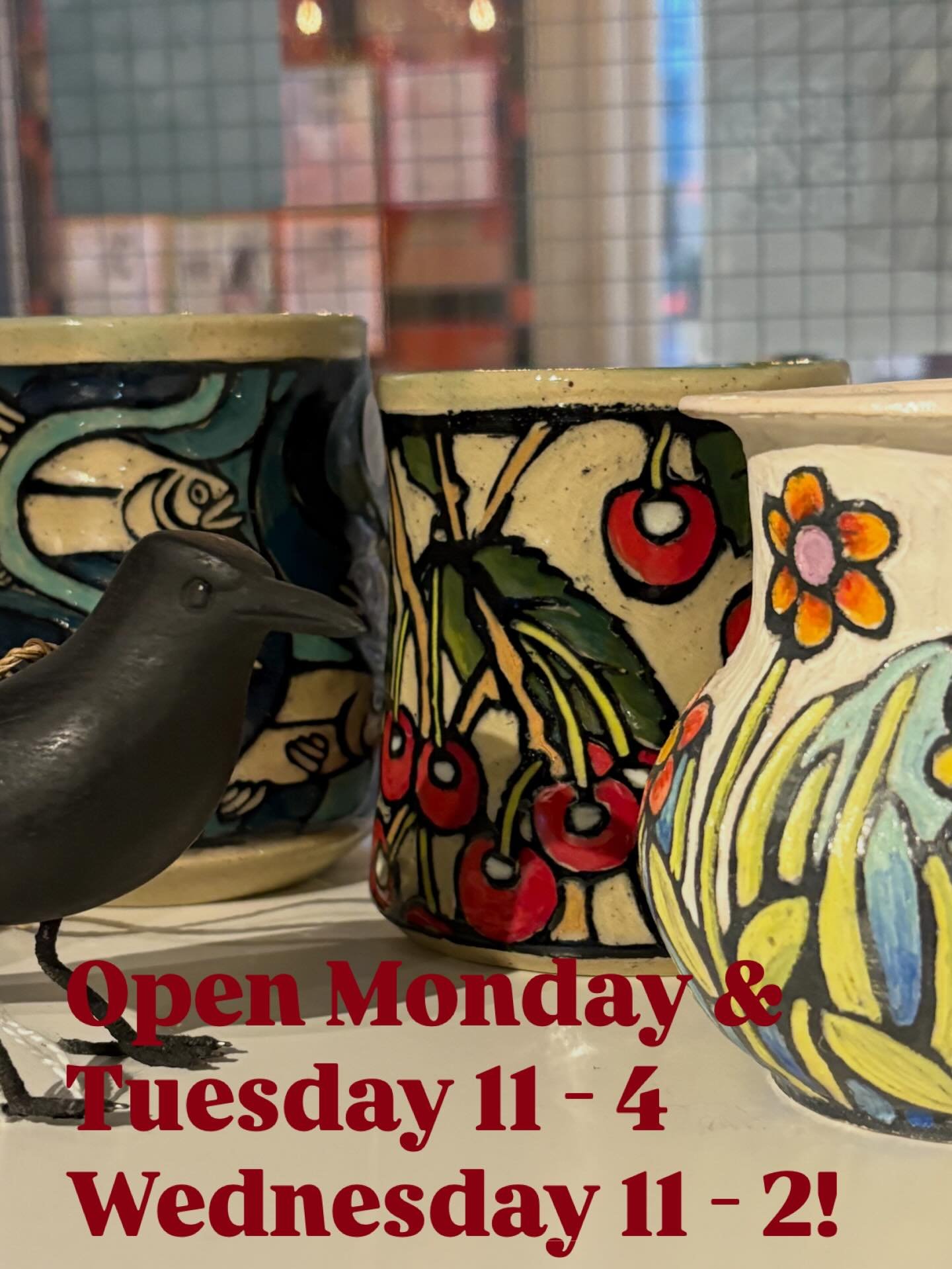 OPEN for 
🎁
mugs
rugs
prints
cards
books
birds
bowls
cushions
curiosities
conversation
🎁