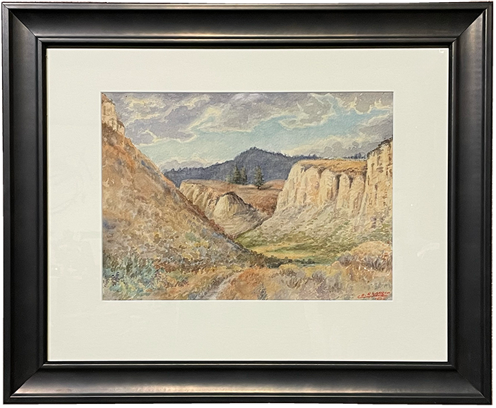 Charles Henry Rawson, original watercolour, Okanagan Bluffs ca 1929