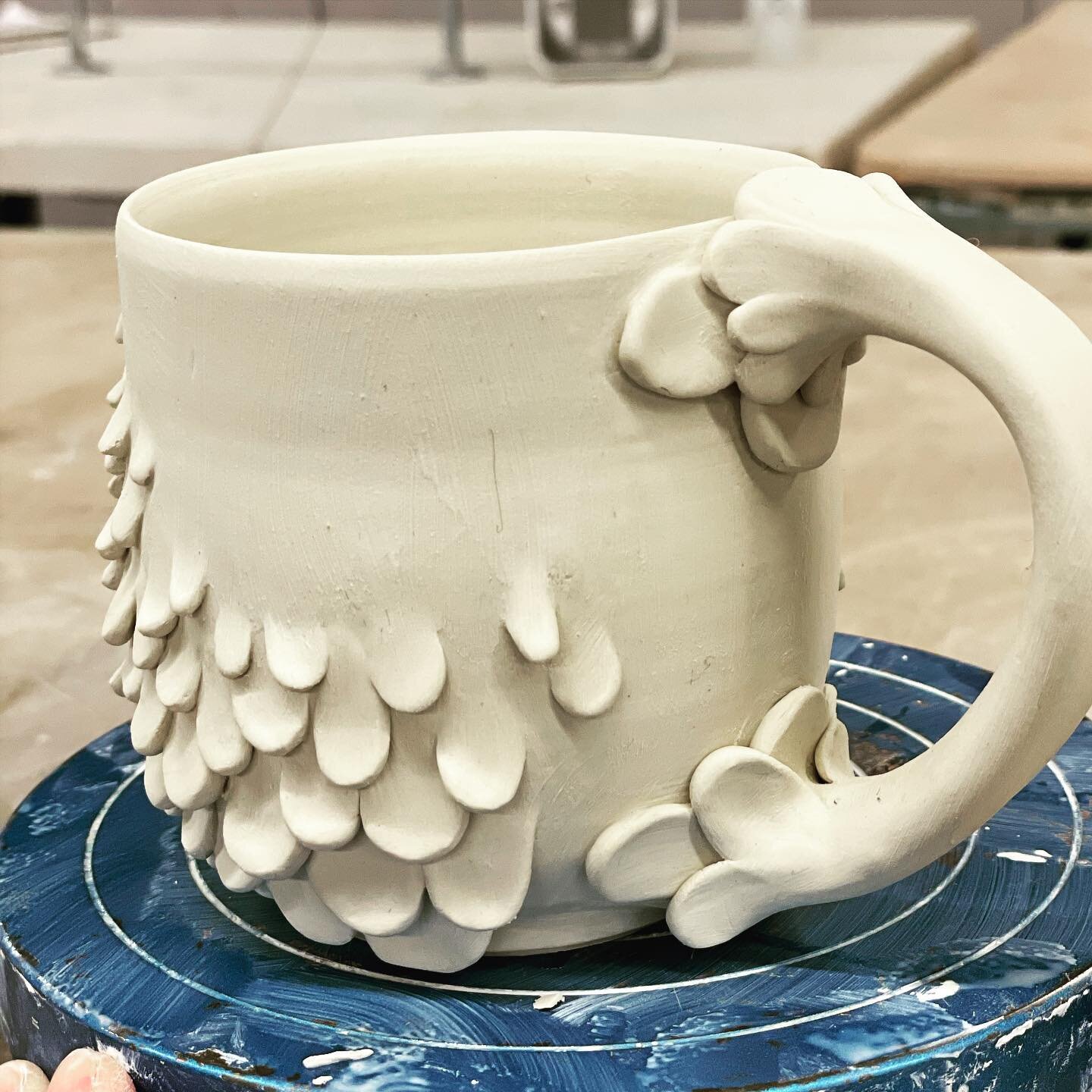 Having fun with some textured mugs...it&rsquo;s challenging and exciting to think about everyday objects as sculpture. I&rsquo;ve been thinking a lot about breathing some life into inanimate objects. #mug #texture #porcelain #handbuiltpottery #thrown
