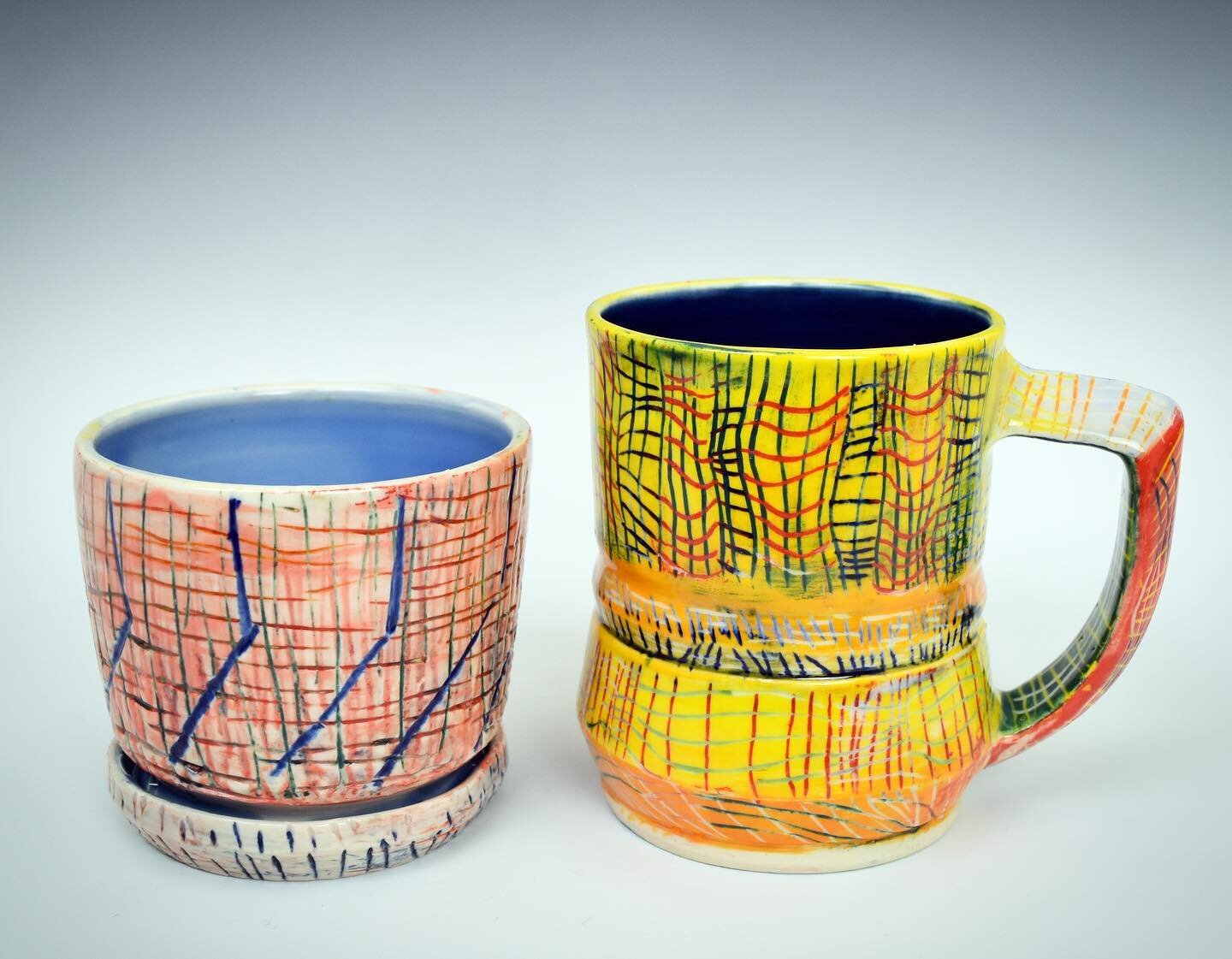 I&rsquo;ve been pushing myself and having way too much fun with the surfaces of my mugs. This &ldquo;Yellow Time and Space Mug&rdquo; is available on my website!⭐️💥🌵 #ceramics #pottery #coffee #buyhandmade #contemporaryart #modernceramics #mug #suc