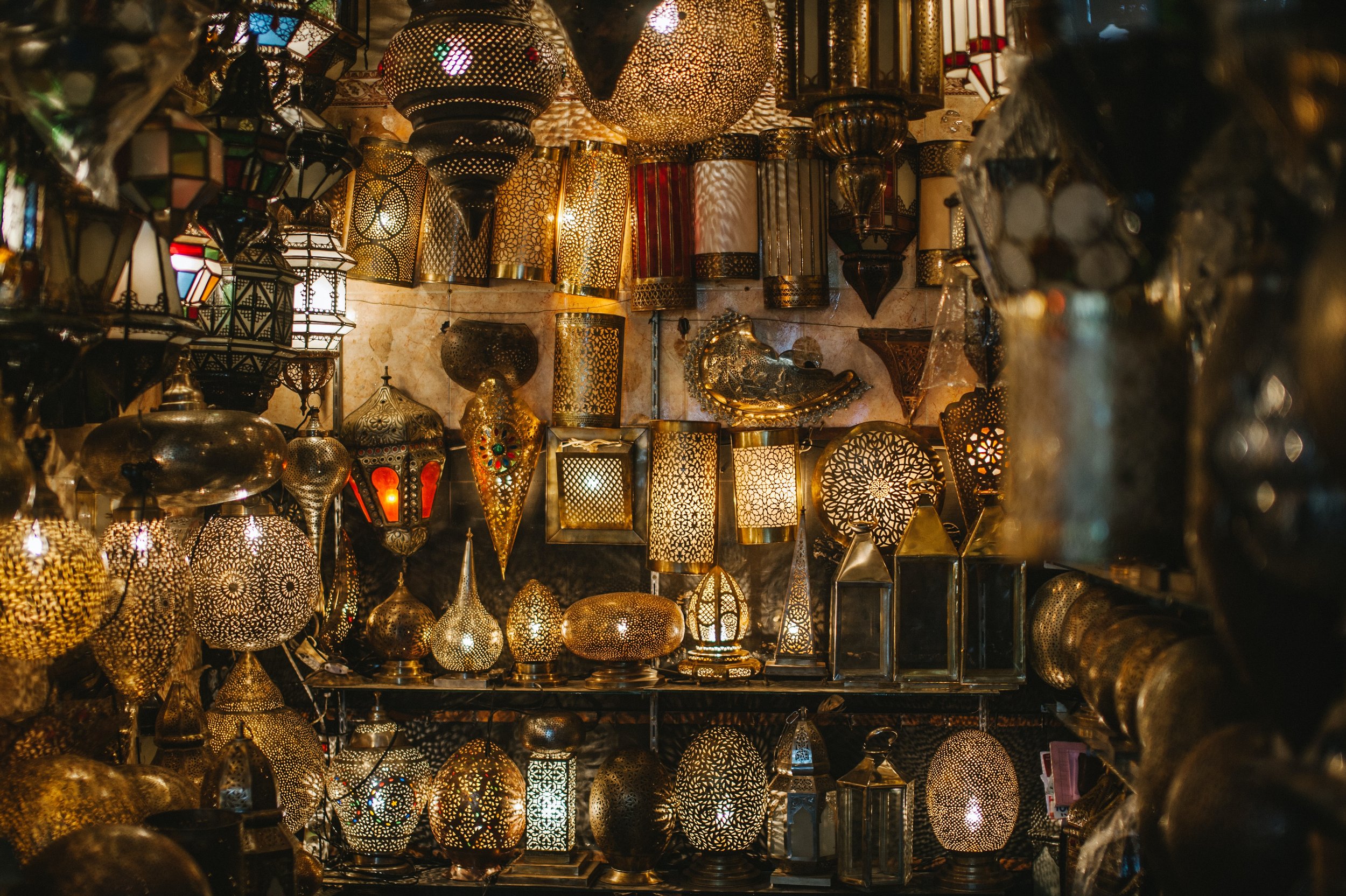 gold lamps at a shop in Morocco.jpg