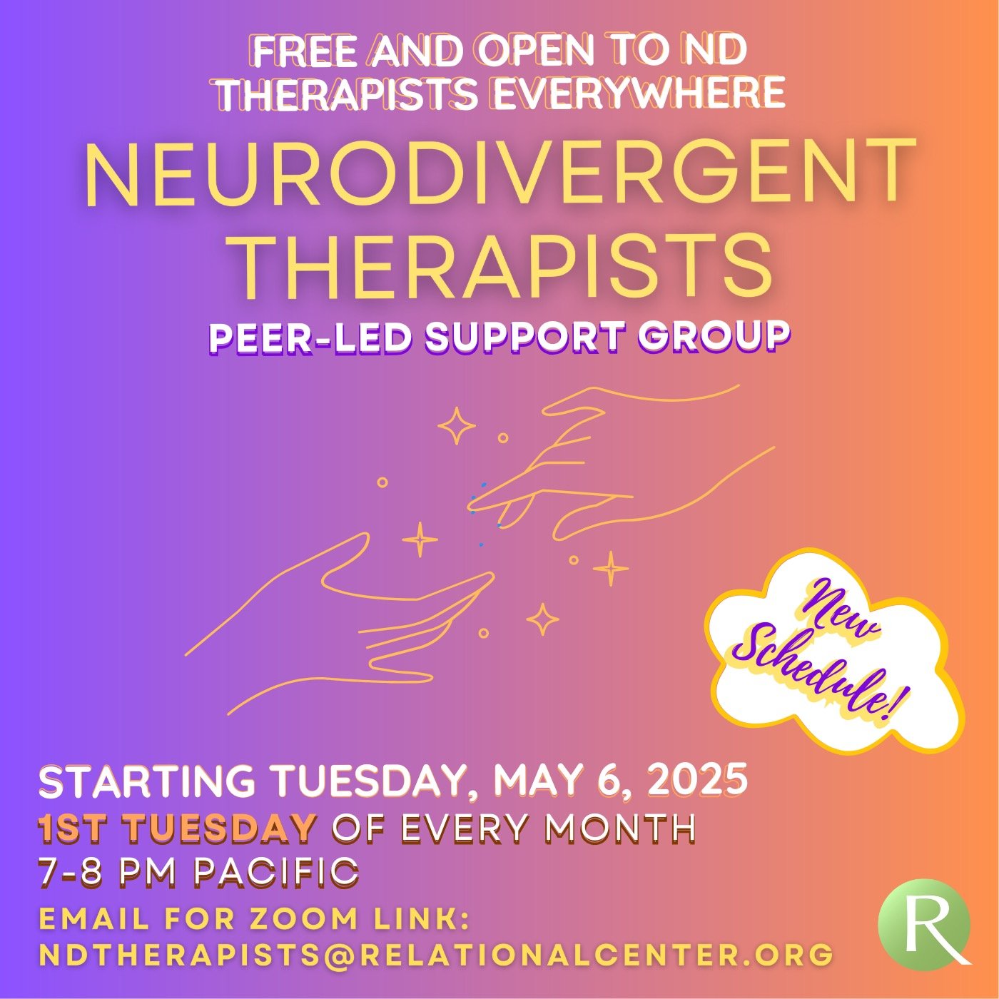 💫 Our neurodivergent therapists peer support group is back at TRC! 💫

A free monthly drop-in peer-led support group for neurodivergent therapists &ndash; diagnosed or self-diagnosed. The group hopes to create a nourishing, soothing, and validating 