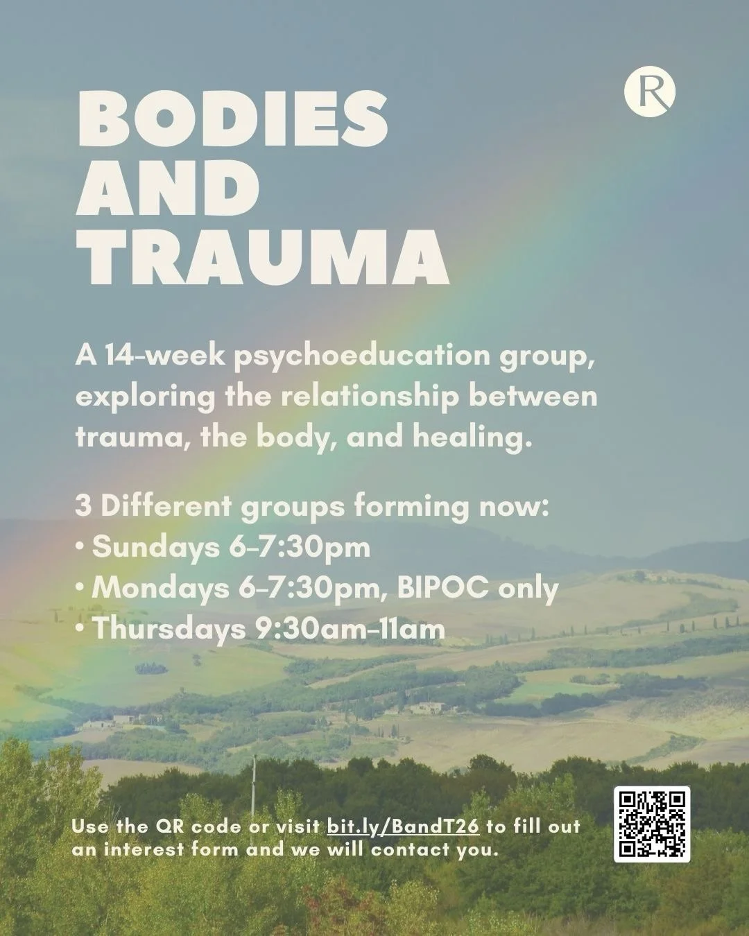 We&rsquo;re happy to share that the Bodies &amp; Trauma psycho-educational groups at TRC will be returning soon. 

Together, we&rsquo;ll explore how trauma affects the body and nervous system while building tools for grounding, self-regulation, and g
