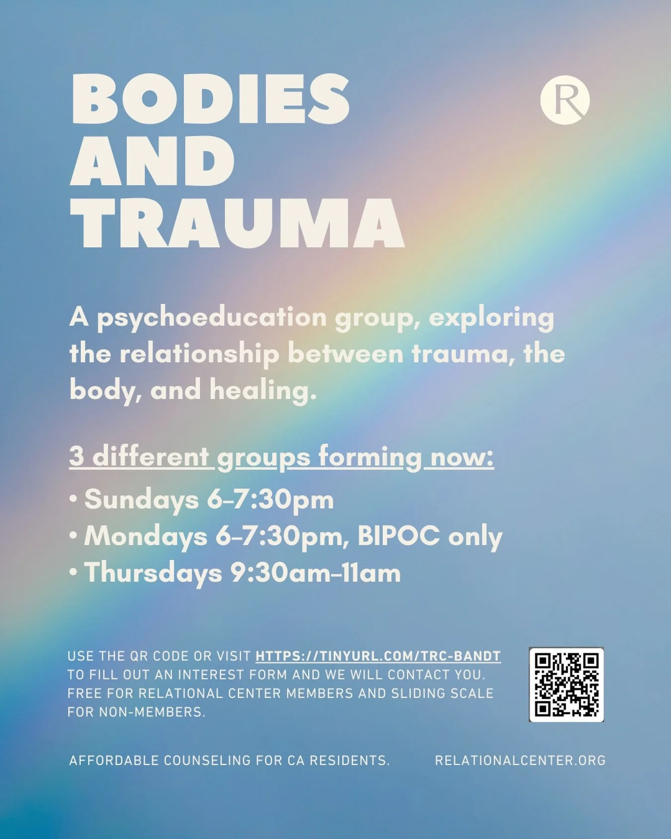 Your body remembers &mdash; even when your mind moves on 🌱

Our virtual Bodies &amp; Trauma groups are starting soon.

Together, we&rsquo;ll explore how trauma lives in the nervous system + learn simple, supportive tools to feel more grounded, regul