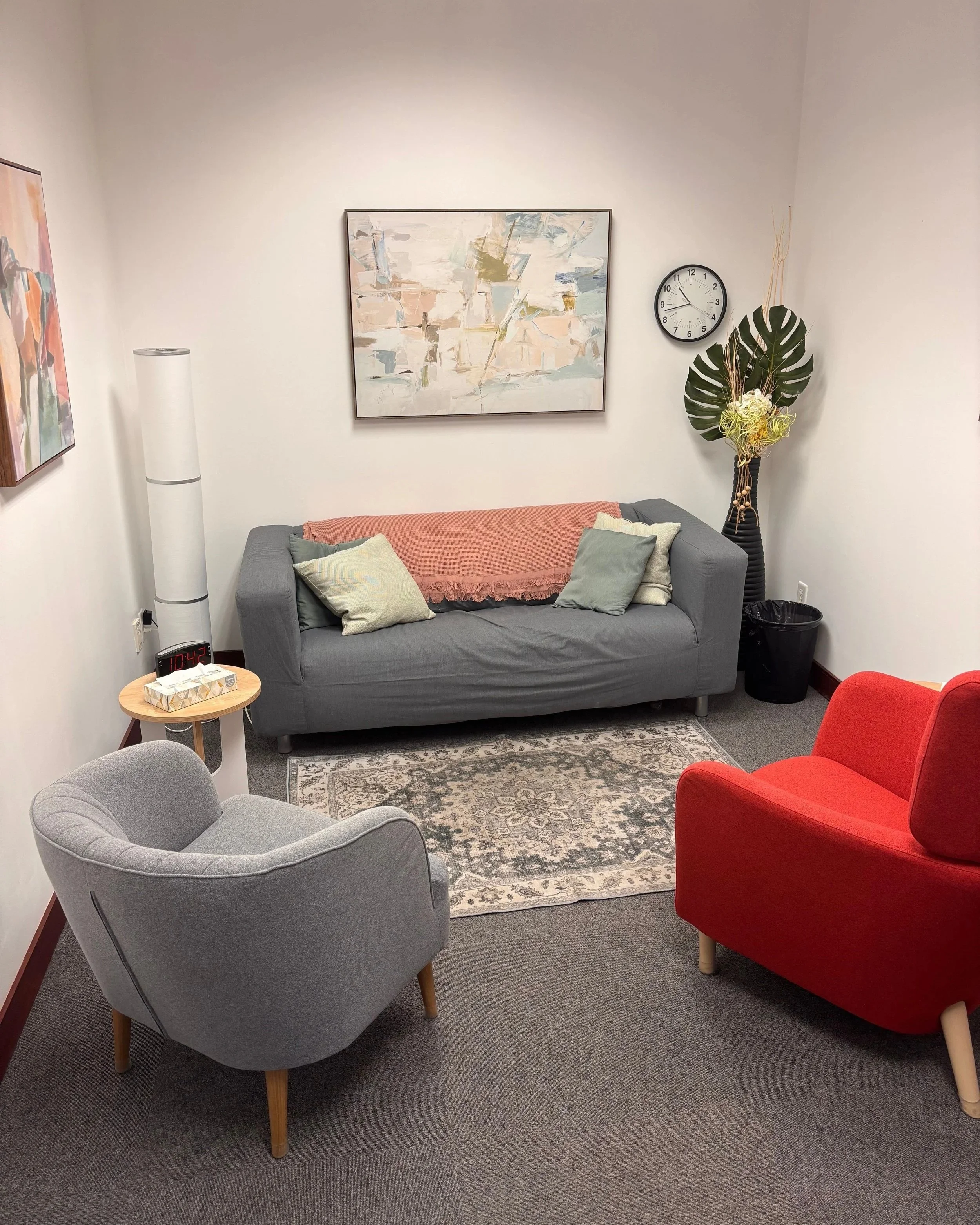 South Surrey counselling office with comfortable seating and natural light
