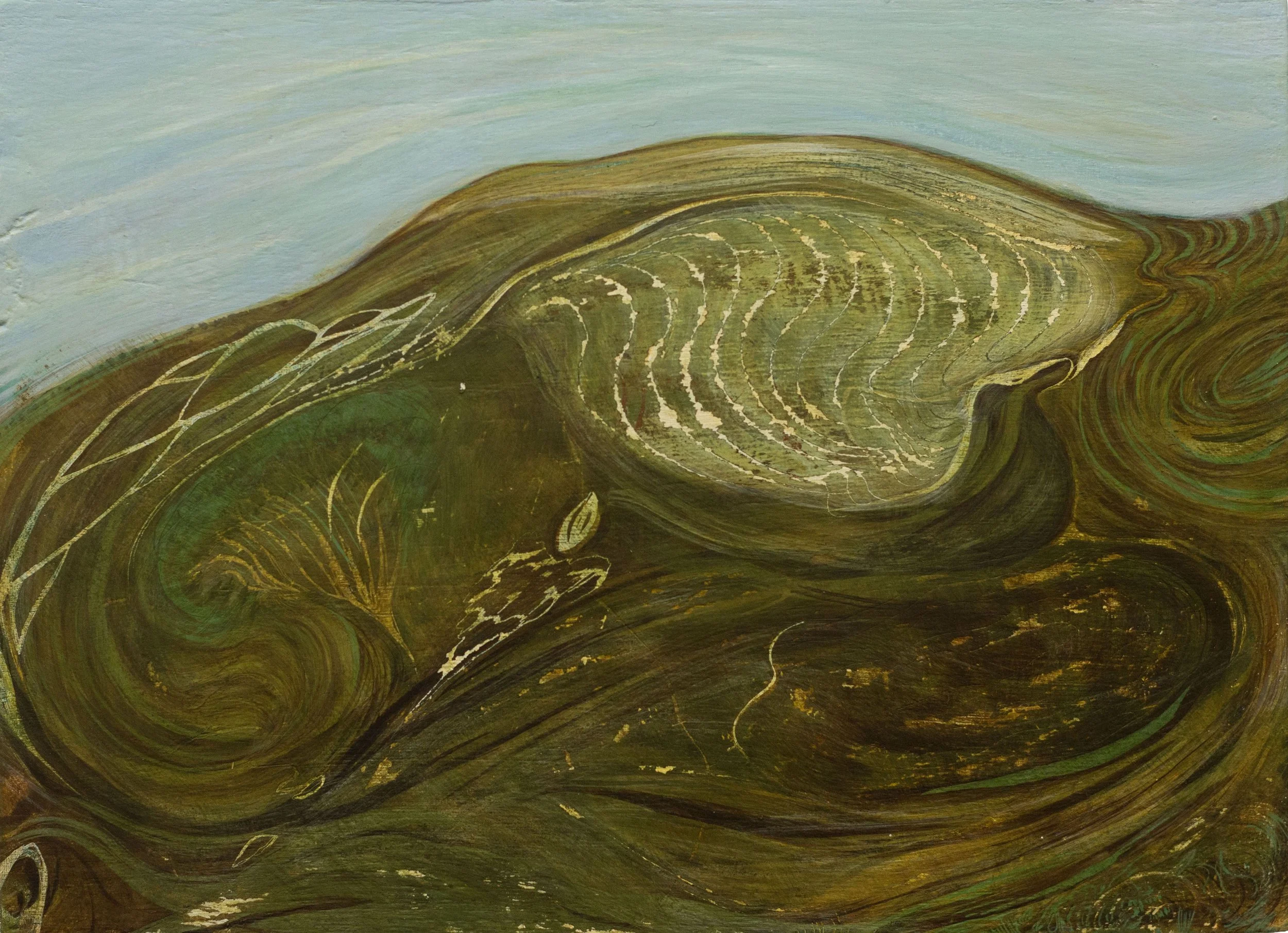 'Mapped Landscape', egg tempera on gessoed oak panel, 21 x 28.5 cm, 2024