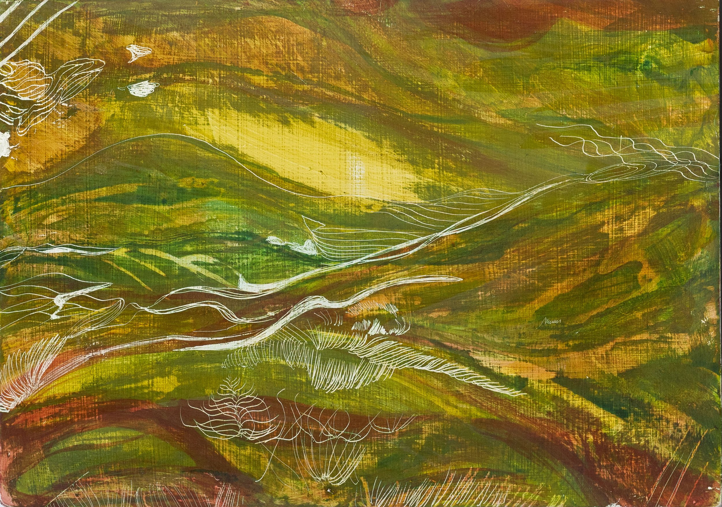 'Moorland', egg tempera on gesso panel, 15 x 21 cm, 2022