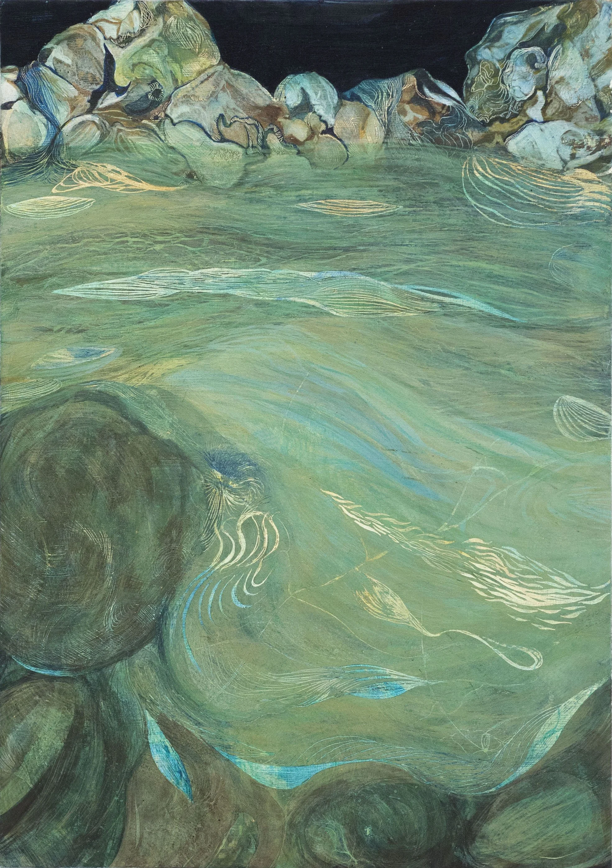 As Salmacis Bathed, egg tempera on gesso panel, 29 x 21 cm, 2025