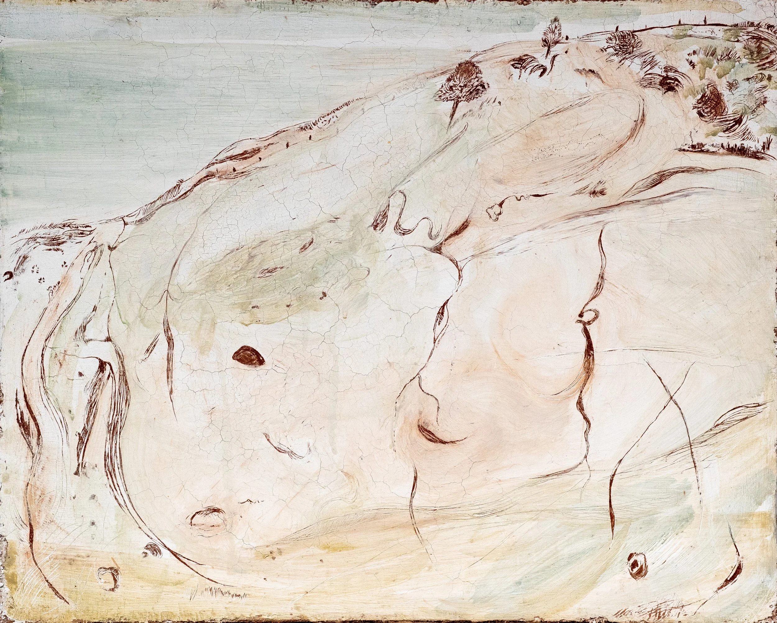Thorncombe Beacon, 2023, buon fresco on marine plywood, 50 x 60 cm
