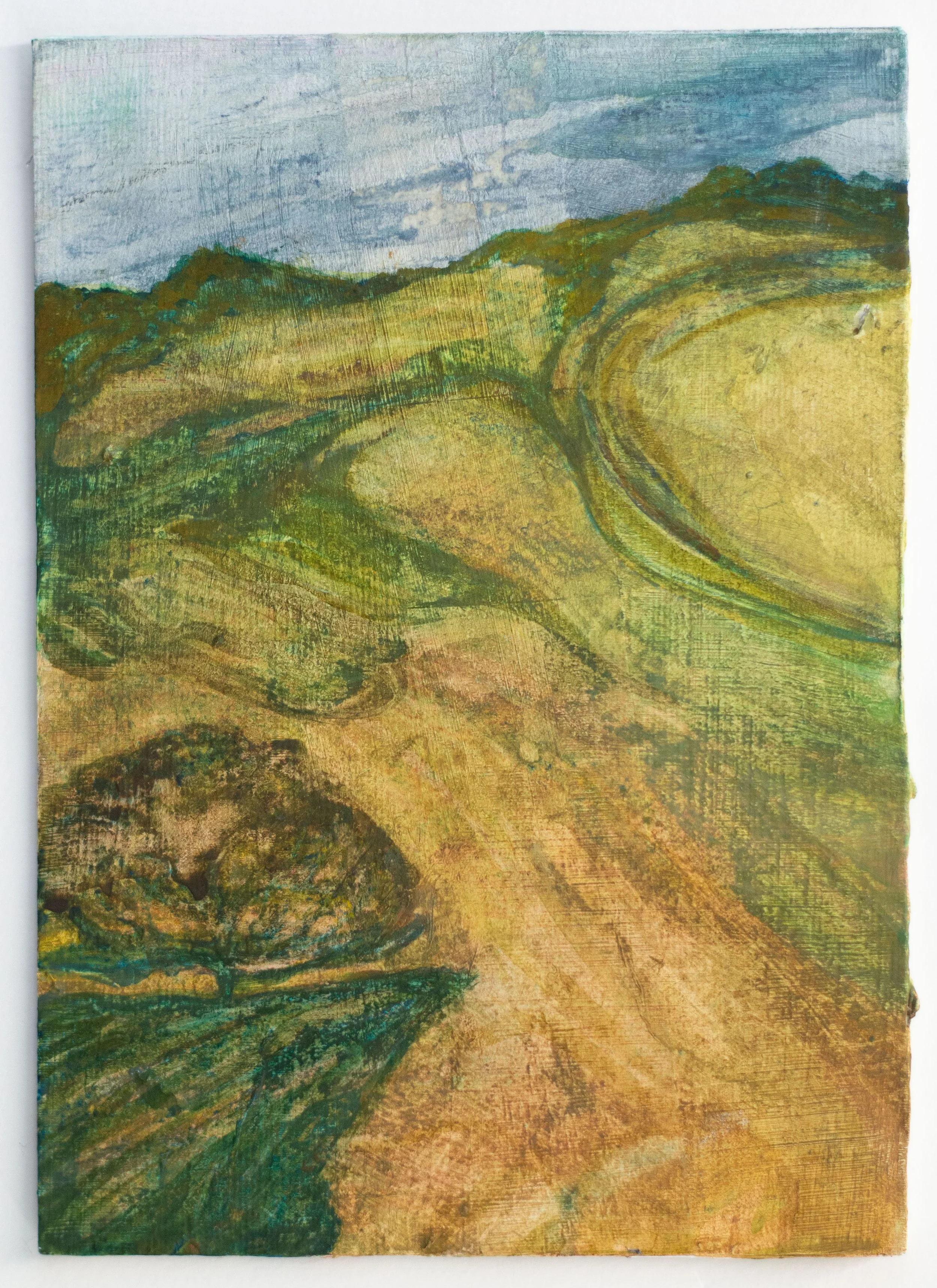 'Doghouse Hill', gouache and watercolour on cardboard, 12.5 x 17.5 cm, 2024