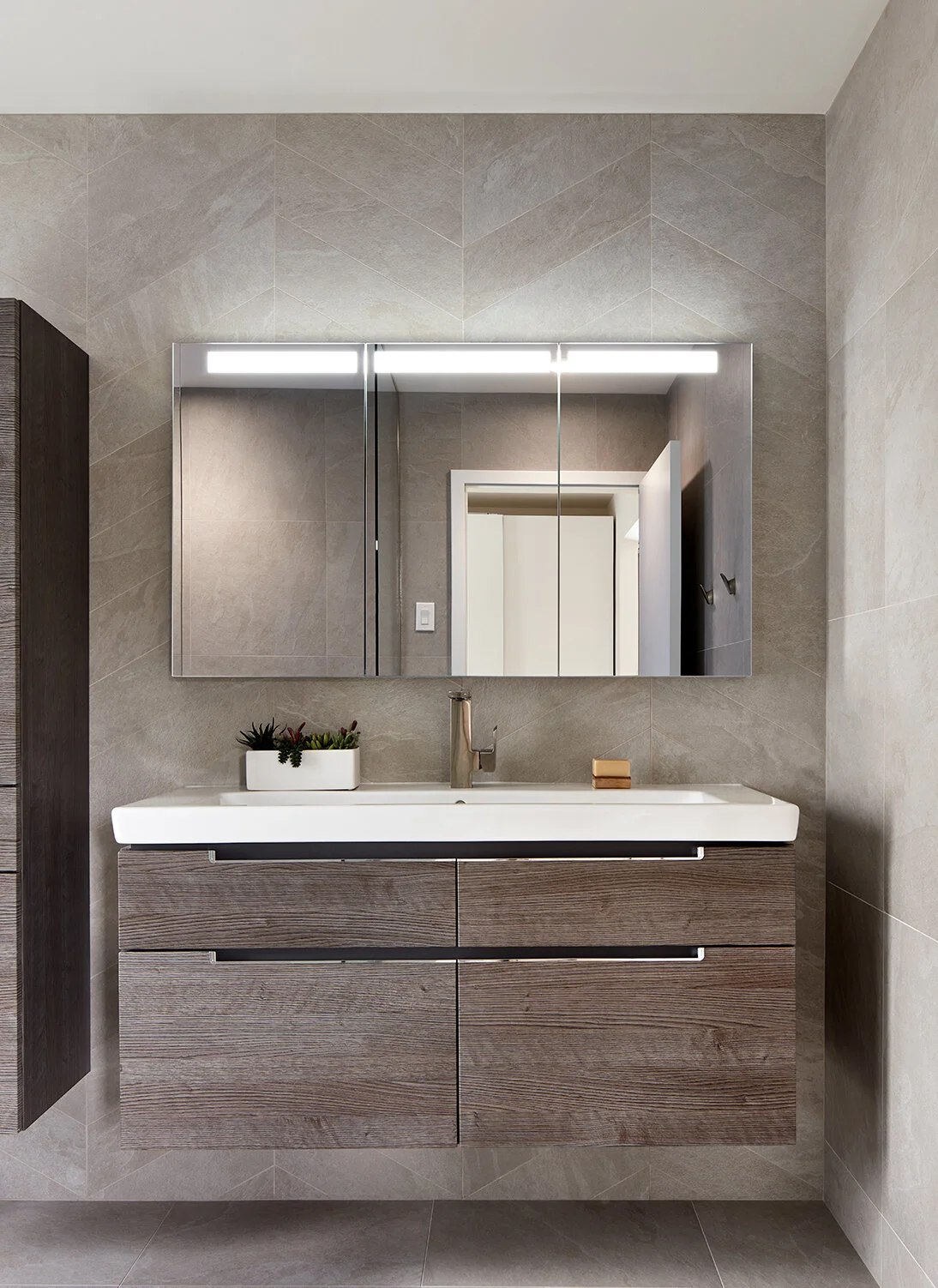 TE Studio Good Energy Haus: Master Bath vanity (by Corey Gaffer)