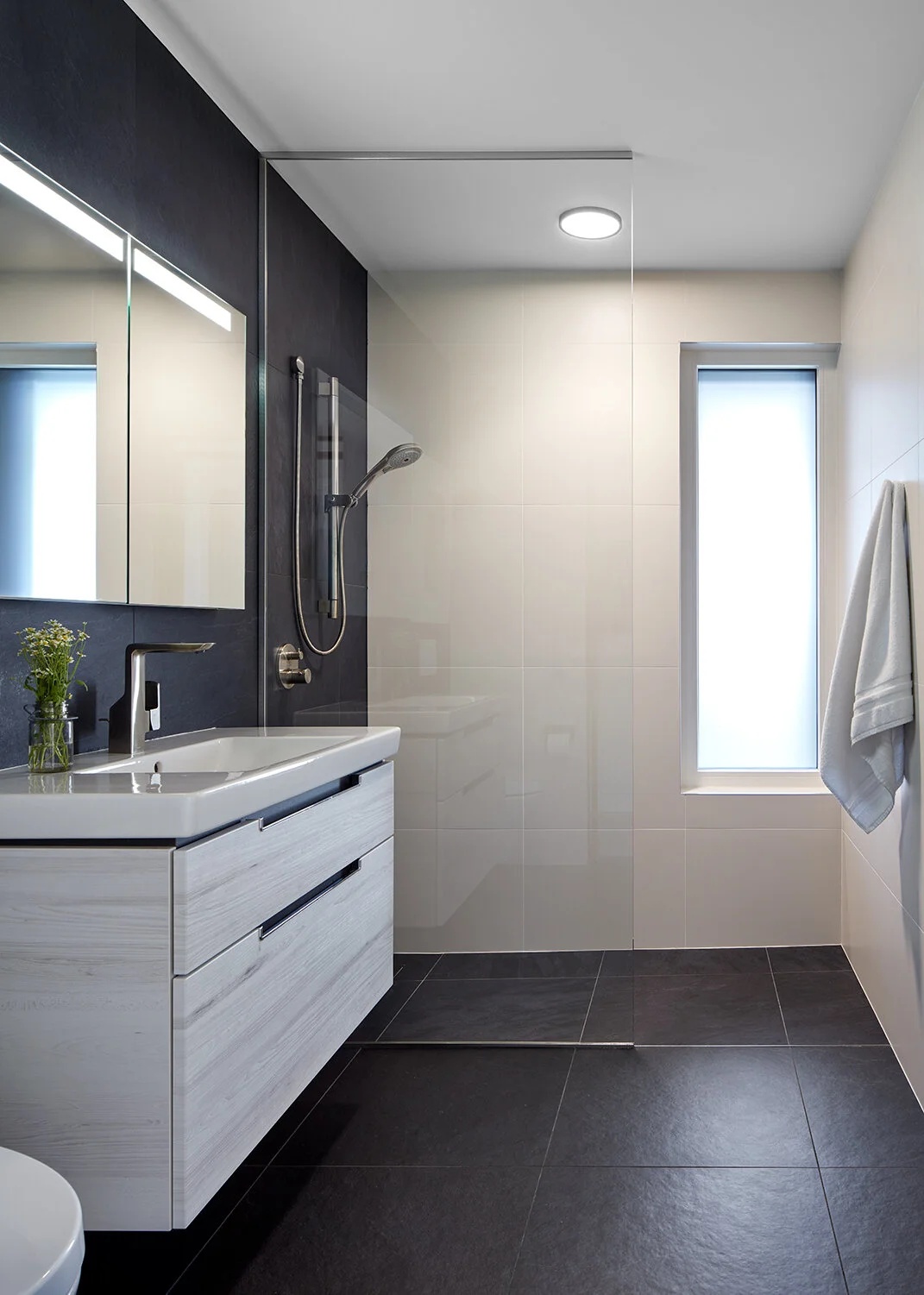 TE Studio Good Energy Haus: Main floor accessible bath (by Corey Gaffer)