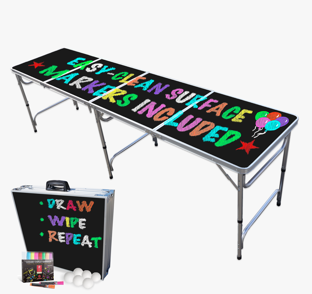 8 Foot Folding Portable Beer Pong Table w/ Dry Erase Surface and Dry Erase  Markers — Beer Pong Tables, Custom Beer Pong Tables, Custom Cornhole  Boards, Portable LED Bars