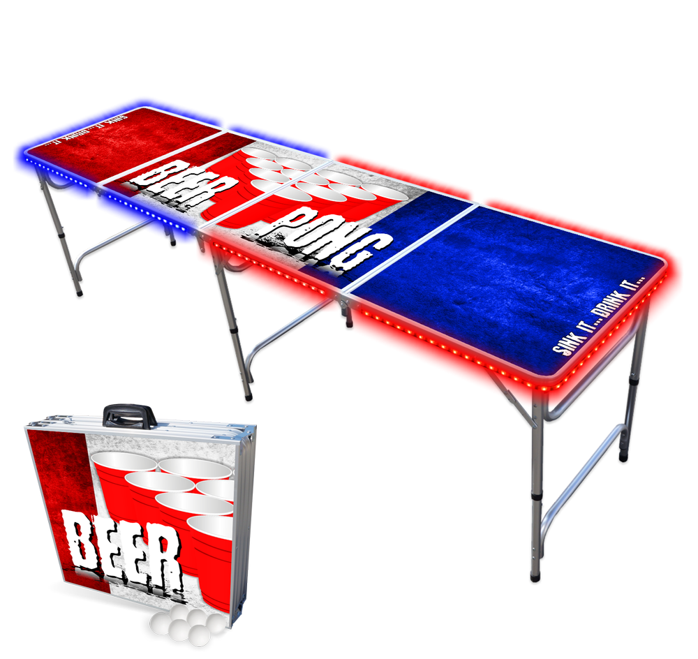 8-Foot Professional Beer Pong Table w/ LED Glow Lights - America Edition 