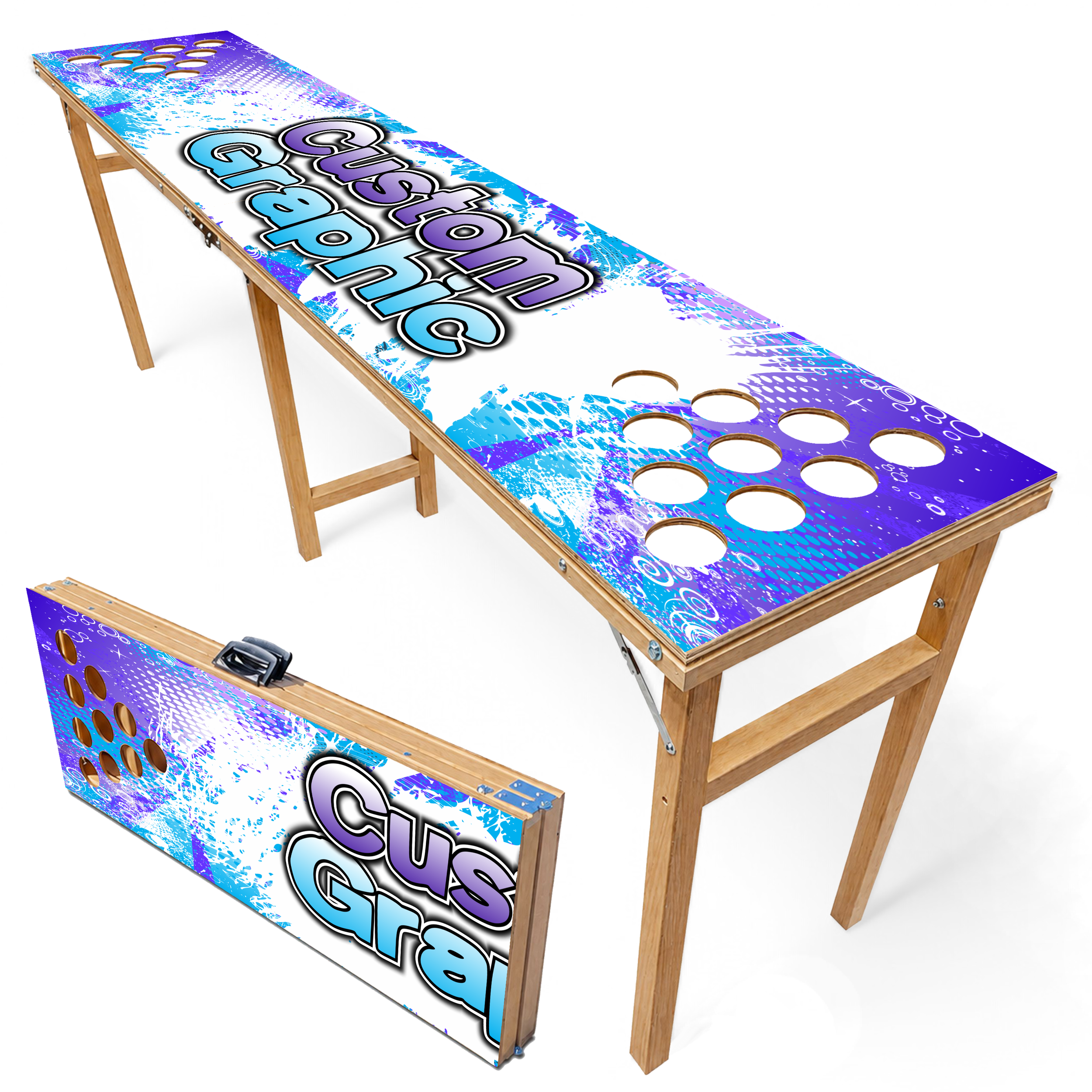 8-Foot Custom Wood Beer Pong Table - Full Table Graphic