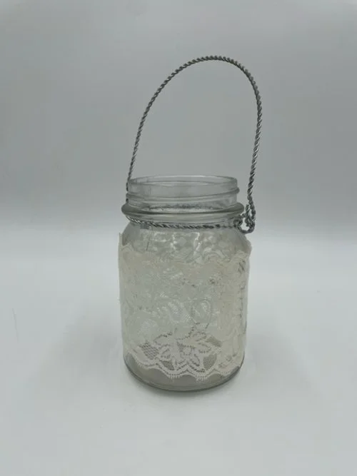 Mason Jar w/Handle Lace Décor Vase
$4