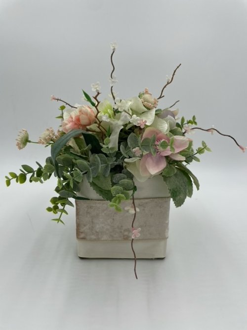 Decorative Faux Floral with Blush Velvet Vase
$12