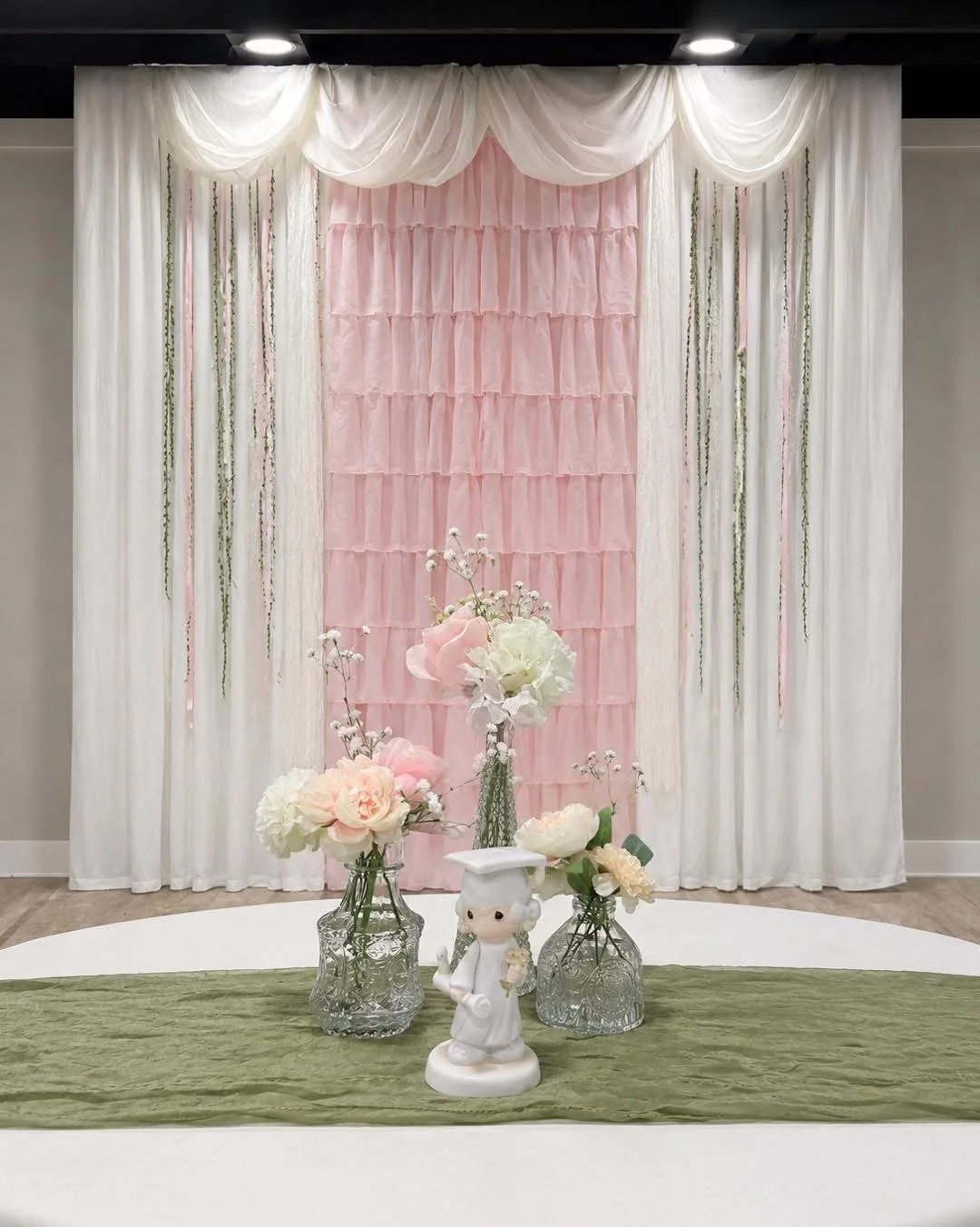 Pink ruffle curtain backdrop