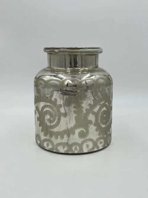 Silver Vase with Ornate Etching
$7