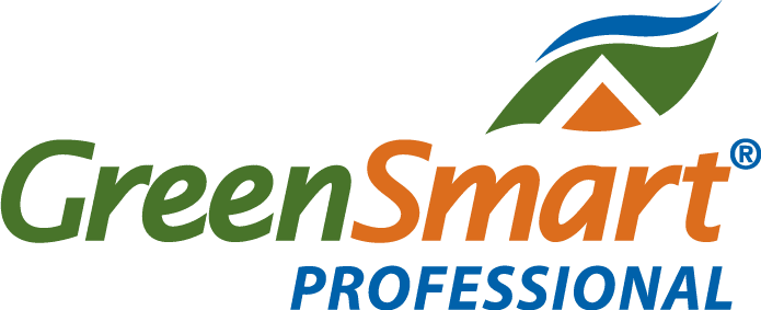 GreenSmart Professional logo with stylized green, orange, and blue leaves and a house icon.