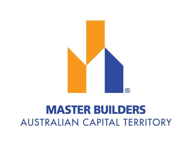 Logo for Master Builders Australian Capital Territory featuring a stylized blue and orange graphic above text.