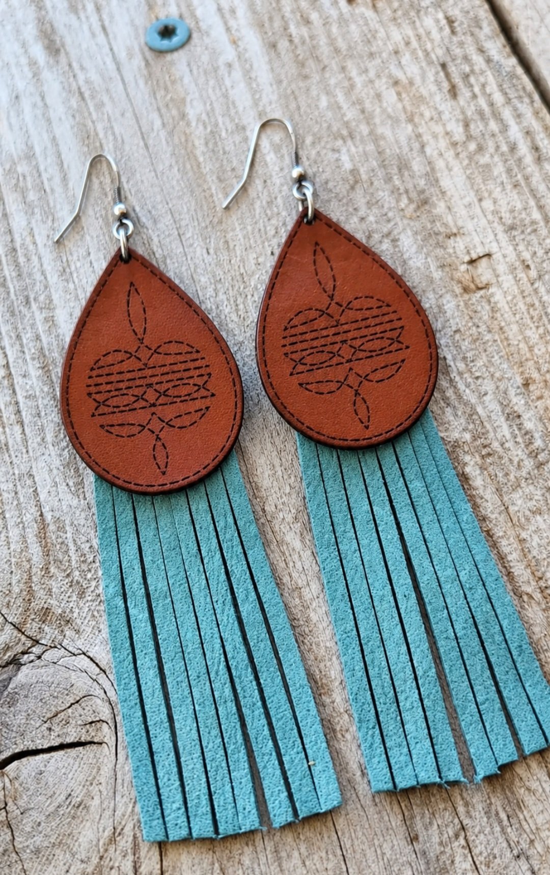 Rainy Handmade Bootstitch Leather Fringe Earrings