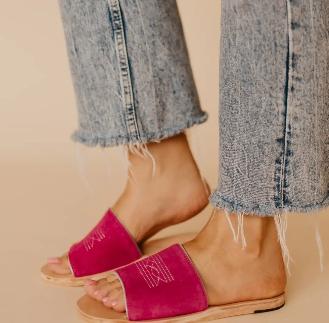 Nadia Western Stitch Slide - Pink