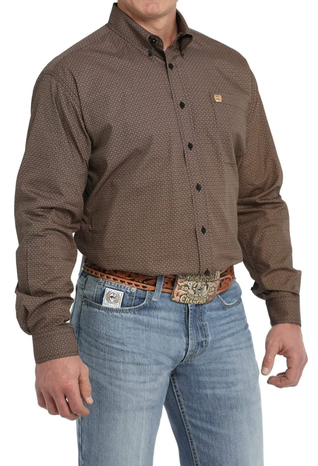 Men's Cinch Geo Print Shirt Brown