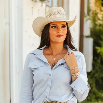 Light Blue Long Sleeve Pearl Snap