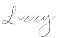 The word 'Lizzy' written in cursive blue font.