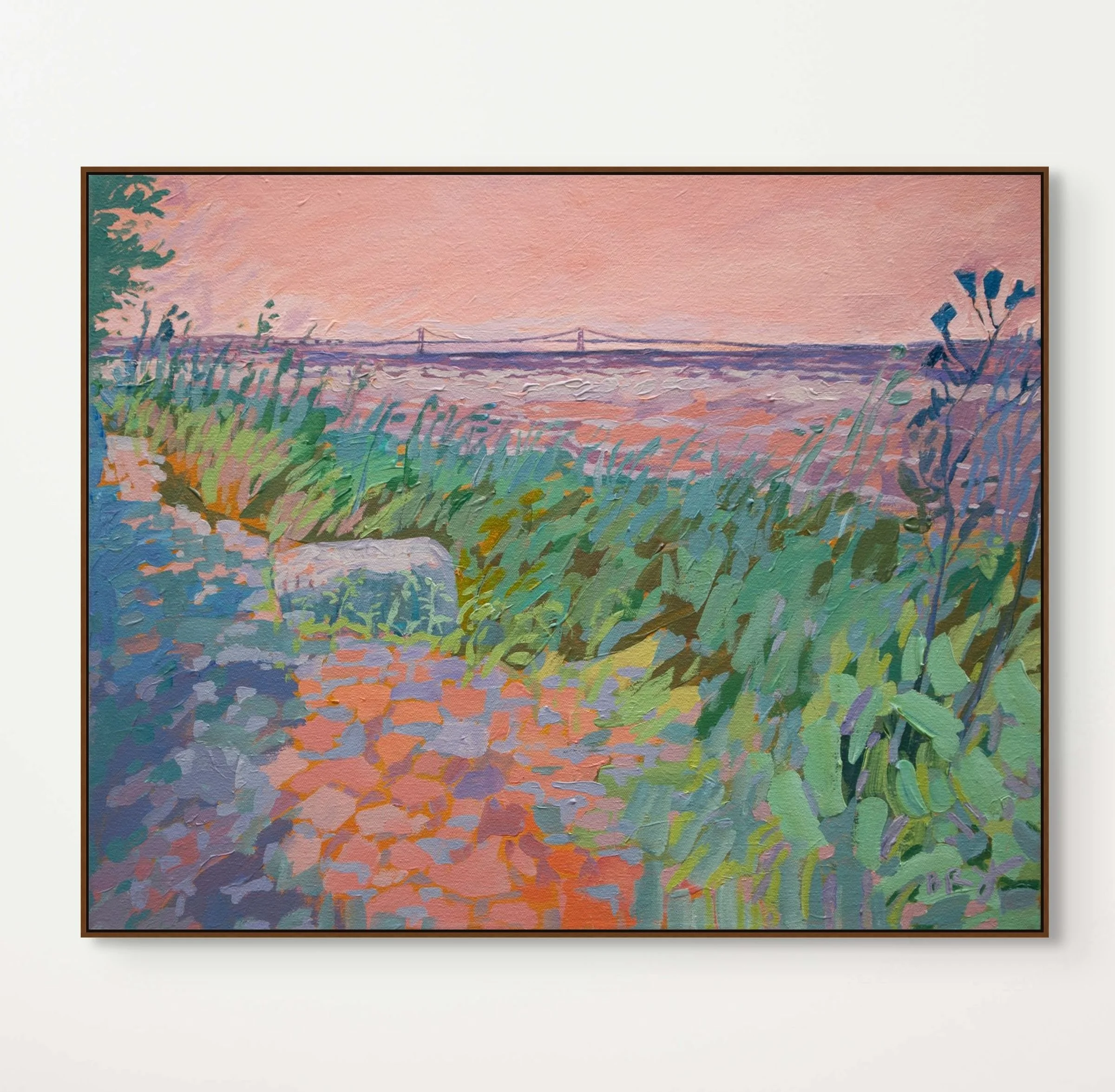 Pink Bridge. 20x16 inches. Acrylic on canvas. Available at Somewhere in Time Gallery & Gifts.