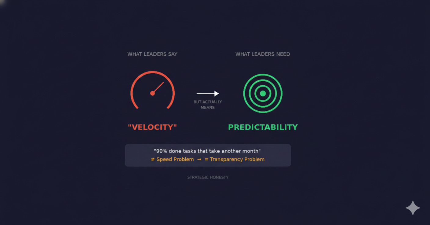 When Leaders Say "Velocity," They Mean Predictability: Fixing the Transparency Problem Behind Chronic Delivery Surprises