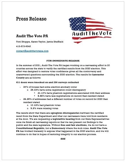 Canvassing Press Release!