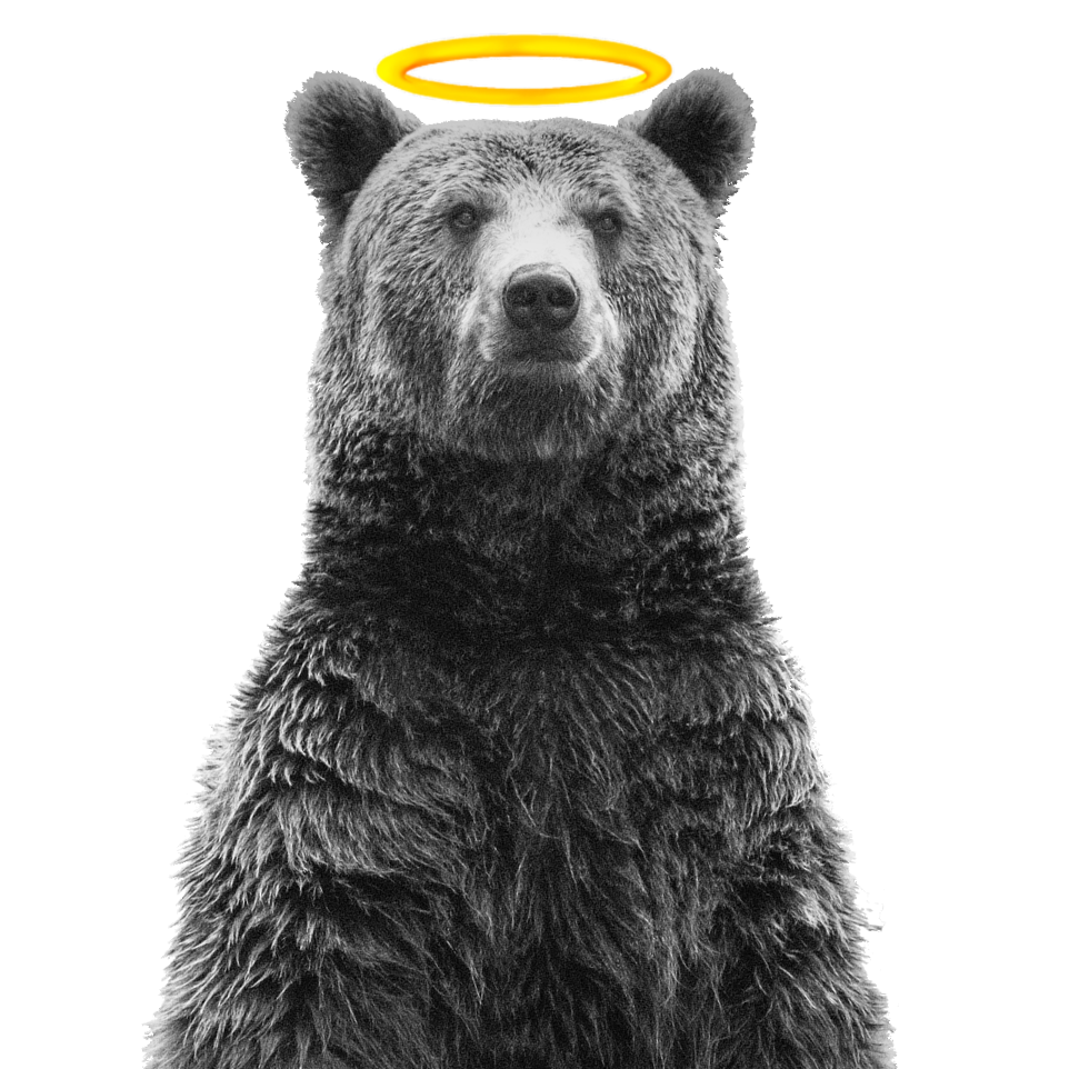 Photo of a bear with a glowing golden halo over its head