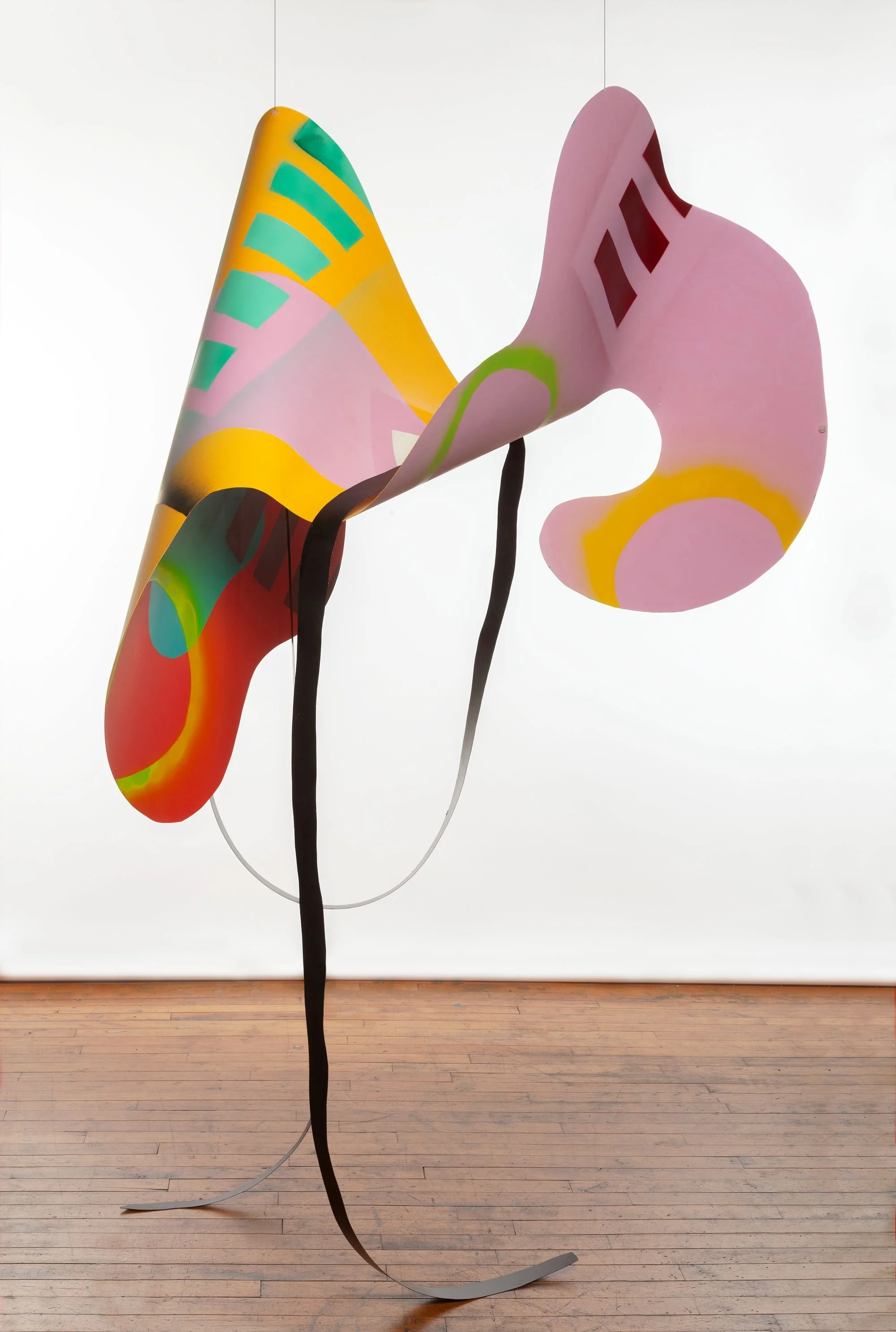 Red and Pink, acrylic on polystyrene, suspended from ceiling, 7' x 8' x 4', 2025