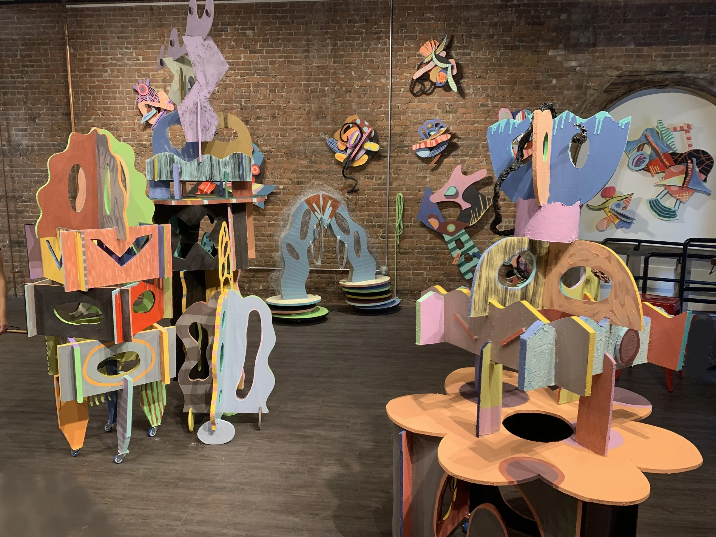 Installation of PlayDate, acrylic on Styrofoam, wheels
