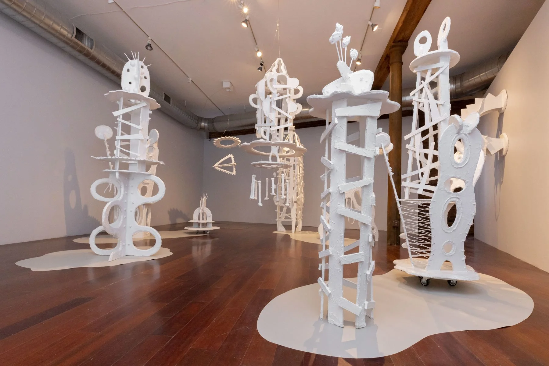 Sirens and Sentinels, detail of installation, acrylic on Styrofoam, 2023